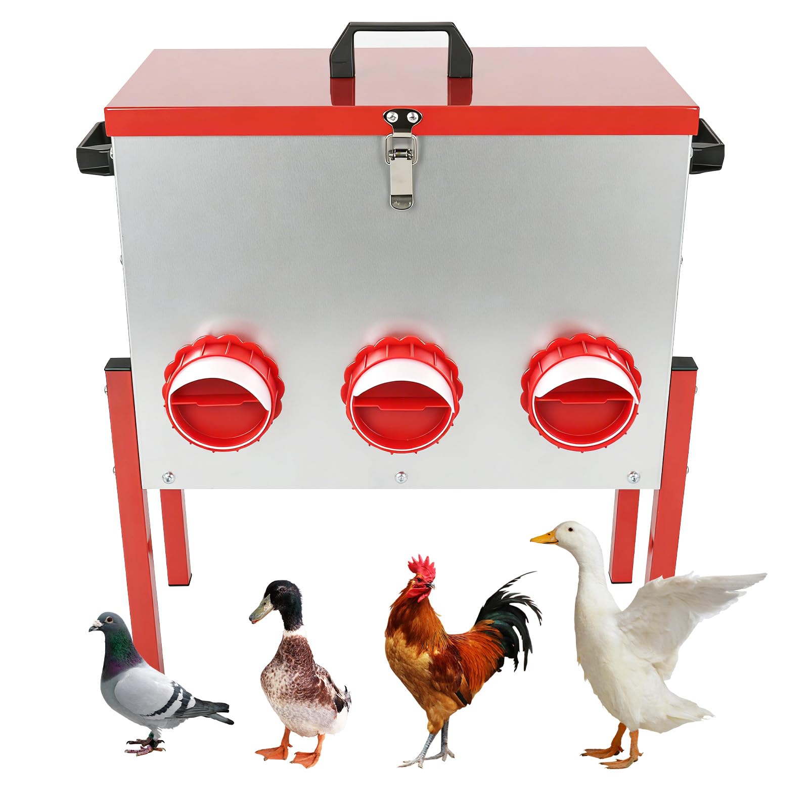 Comedero automático para pollos, gran capacidad de 15 kg, 6 agujeros de alimentación, comedero de pollo a prueba de ratas, adecuado para varias aves de corral, gallineros al aire libre, granjas y aves