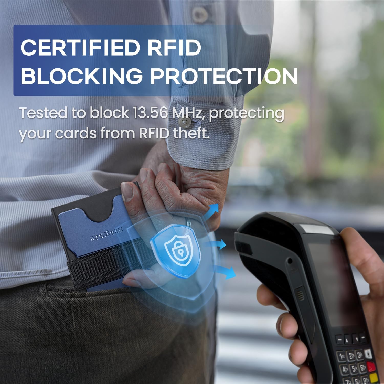 RUNBOX Slim Card Holder Wallet for Men, Minimalist RFID Blocking Wallet with Pop-Up Function, Ultra-Thin Design, Metal Business Card Cases holds 6+6 Cards, Gifts for Men, Men's Accessories - Image 5