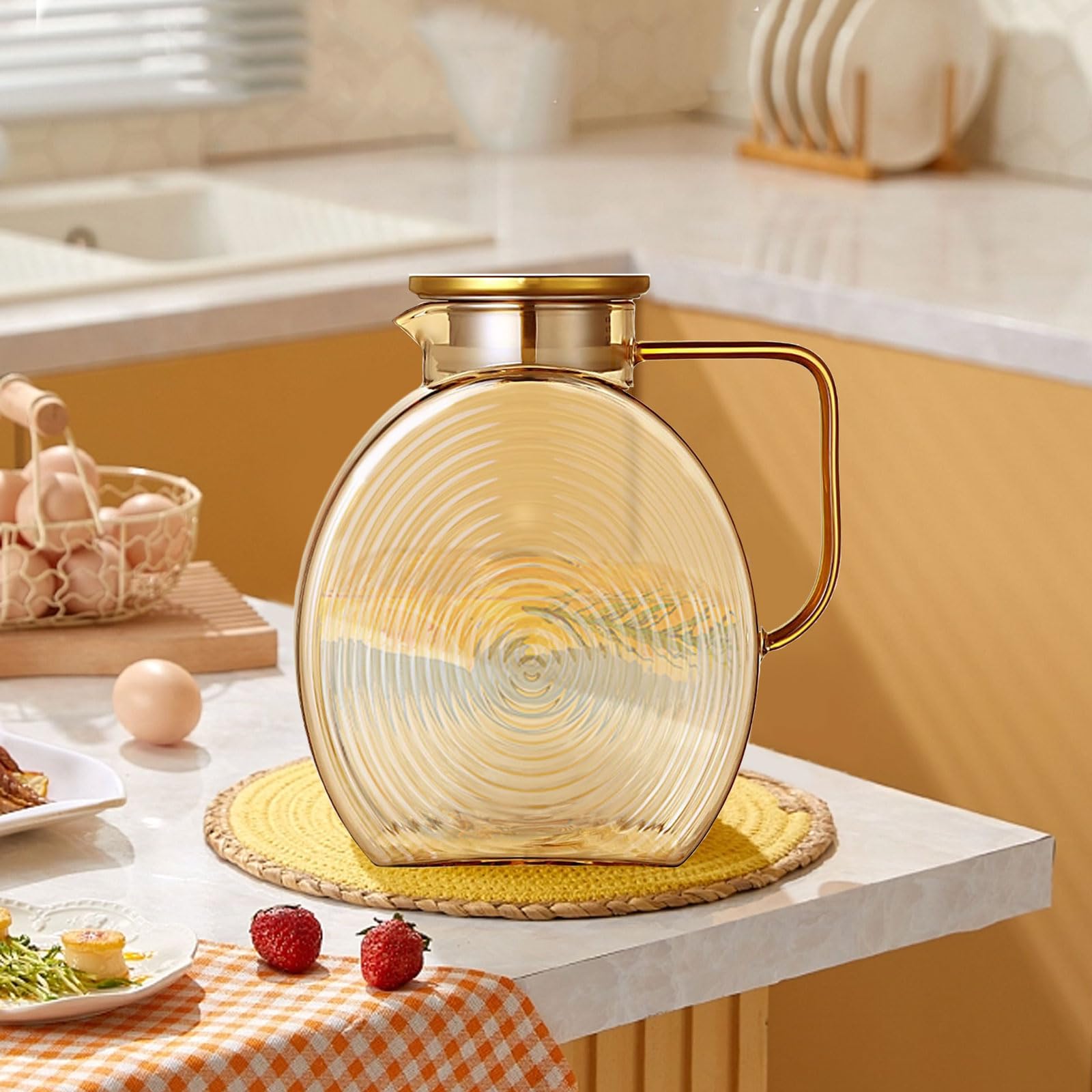 Carafe En Verre De 1,5 Litre Avec Couvercle Pour Thé Glacé, Eau Chaude, Eau Froide, Thé Glacé, Vin, Café, Lait Et Jus - Maison