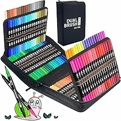 Canetas Marcadoras Brush Pens com Dupla Ponta, 120 Cores (Ponta Fina e Pincel) – Marcadores Artísticos para Crianças e Livros de Colorir para Adultos, Não Vaza a Tinta (120 cores)