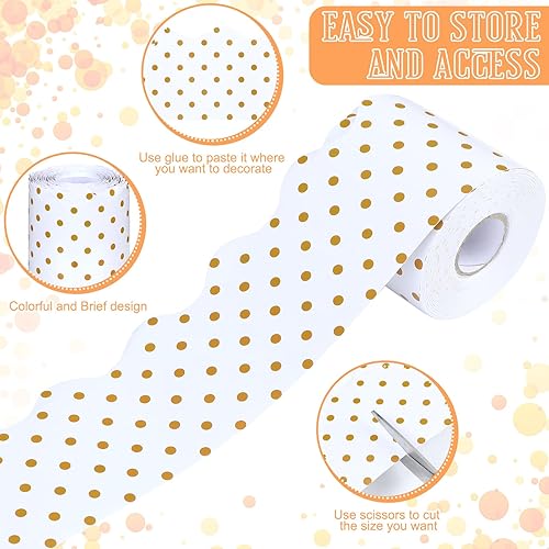 Vista 75 de Zonon 65 Feet Bulletin Board Borders Black and White Polka Dots Striped Grid Borders Decorative Straight Scalloped Wavy Rolled Trim Classroom Back