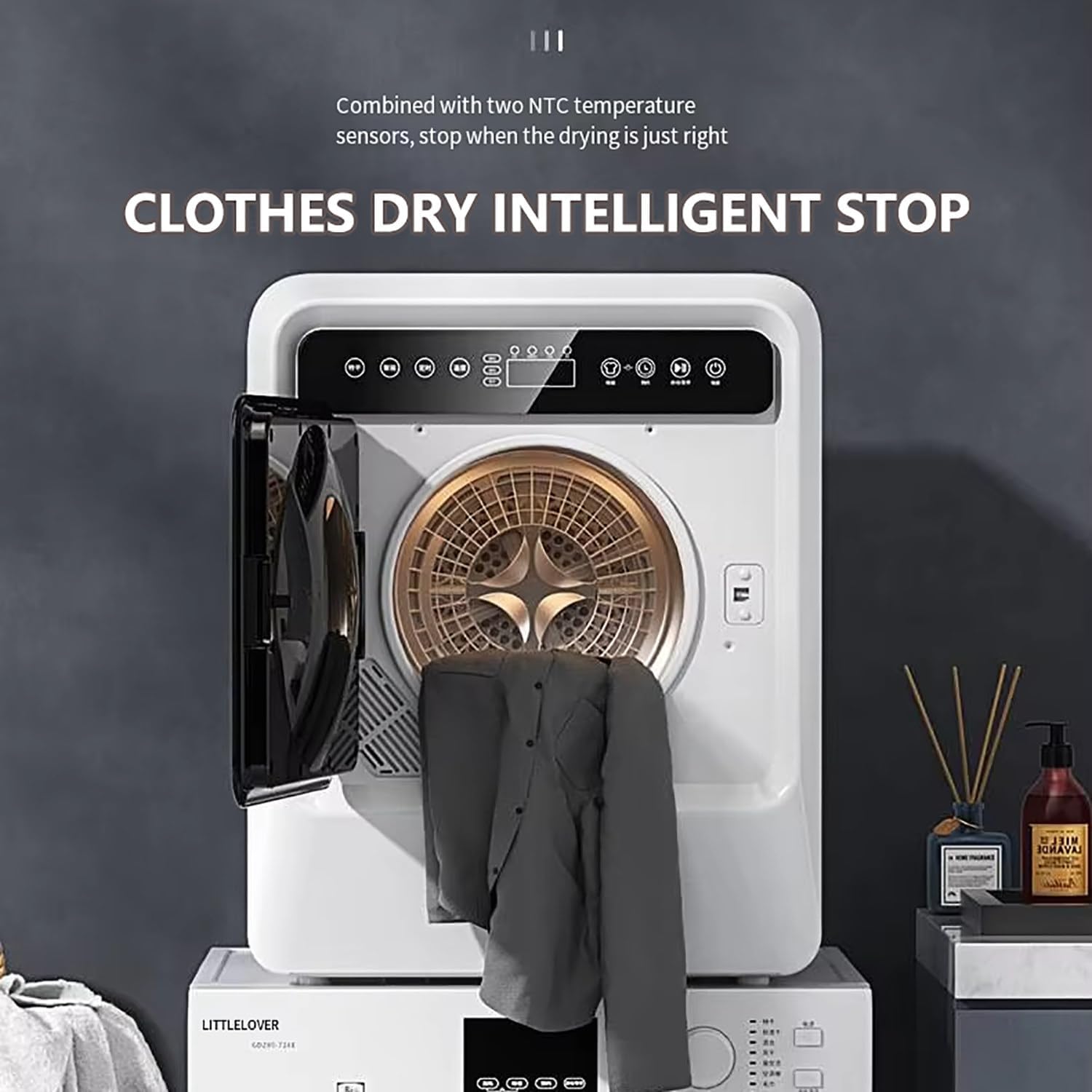 Compact Vented Tumble Dryers Stainless Steel Inner Tube, 4KG Drying Capacity, 3 Temperatures for Variety Drying Mode, LCD Smart Touch Panel, Black 1000W Electric Portable Clothes Dryer
