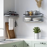 Vista 73 de Juego de 2 estantes flotantes montados en la pared de 3+1 niveles, estante de pared de madera rústica con marco de metal, estante de almacenamiento