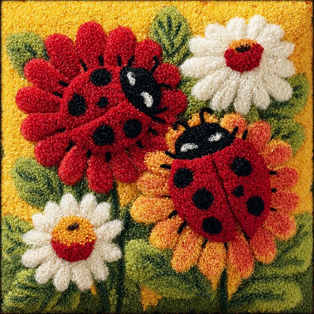 Henypt DIY Latch Hook Pillow Kits Flowers and Ladybugs