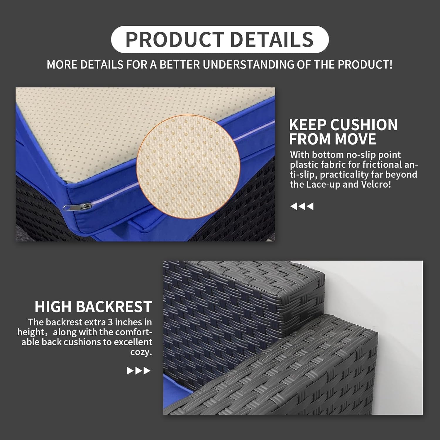 Patio Conversation Sets, 6 Pieces Outdoor Sectional Furniture, Wicker Rattan Sofa with Gas Fire Pit Table, Ottomans, Side Table, Thick Cushion for Garden Backyard Deck-Royal Blue