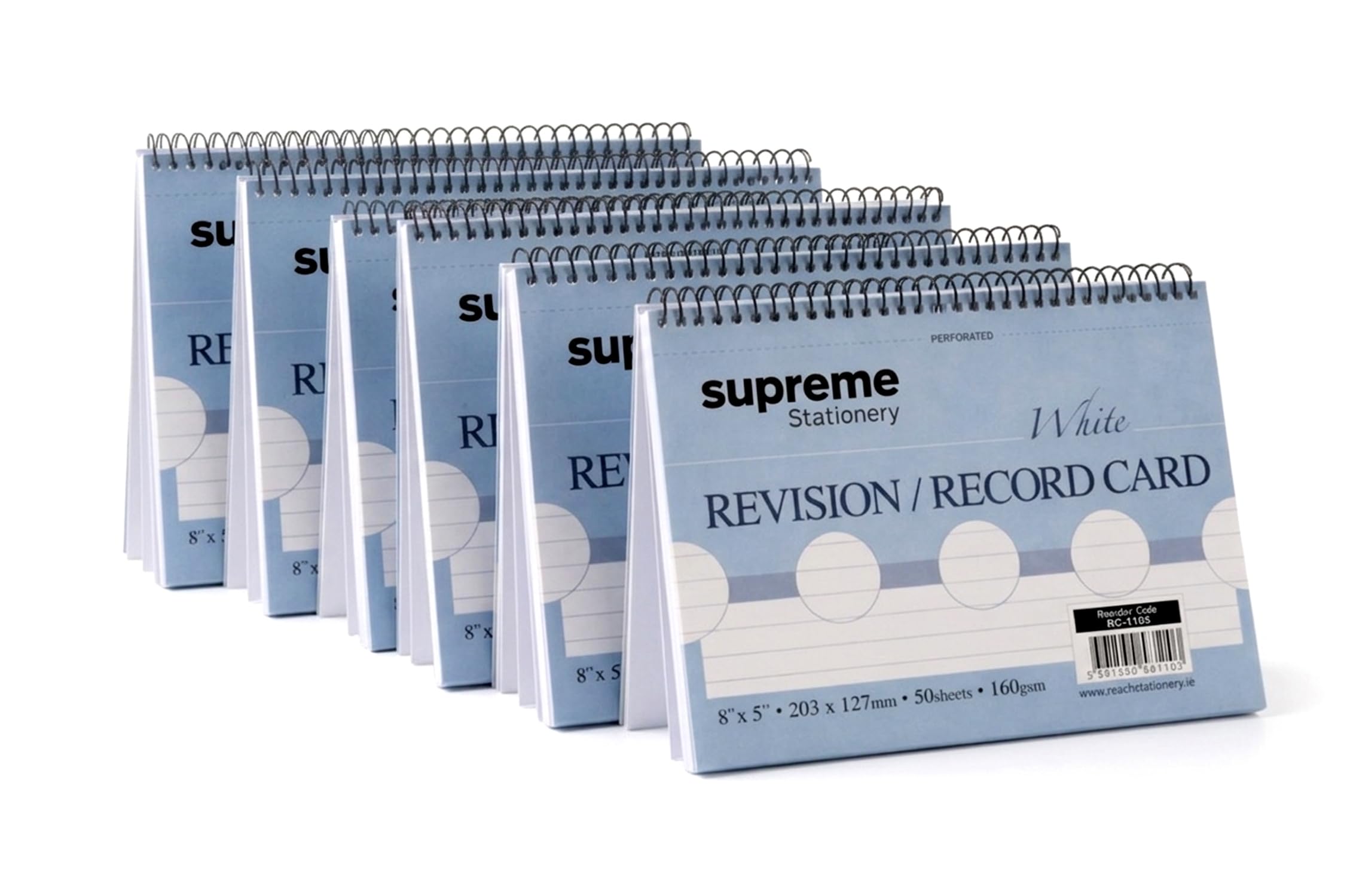 Revision Flash Cards Spiral Bound 8" x 5" – 160gsm Ruled Perforated Note Cards Double Sided Study Cards for Revision Notes -50 White Sheets (5)