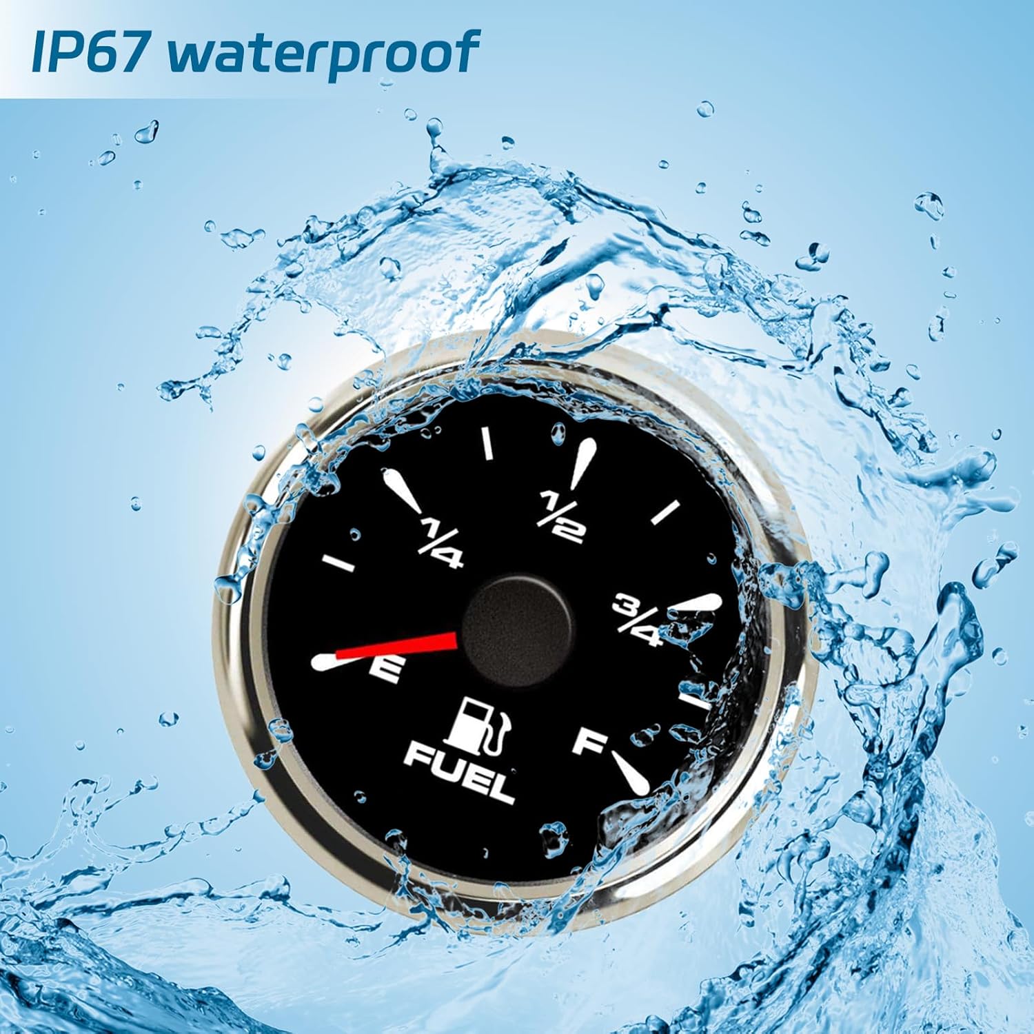 Marine Fuel Gauge，Waterproof Gas Meter，5 Signals Adjustable 240-33ohm 0-190ohm 240-30ohm 0-180ohm 10-180ohm，8-Color Backlight, 9-32V for Boats, RVs, Yachts, Motorcycles, Trucks, Cars，Vehicle (Silver)