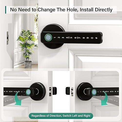Miniatura 7 de TCFUNDY Cerradura de puerta inteligente con huella digital sin llave con asa, cerradura electrónica digital con teclado de pantalla táctil,