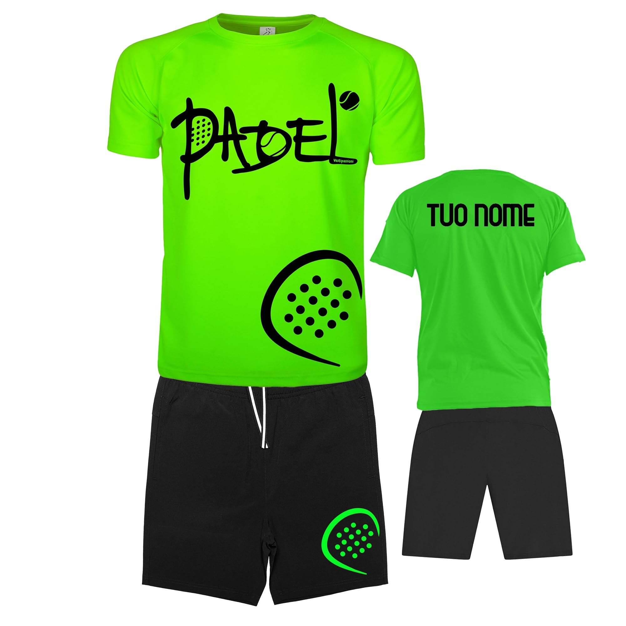 Completo Padel Uomo Personalizzabile Traspirante composto da Maglia e Pantaloncini Con Tasche, Abbigliamento Padel Made In Italy