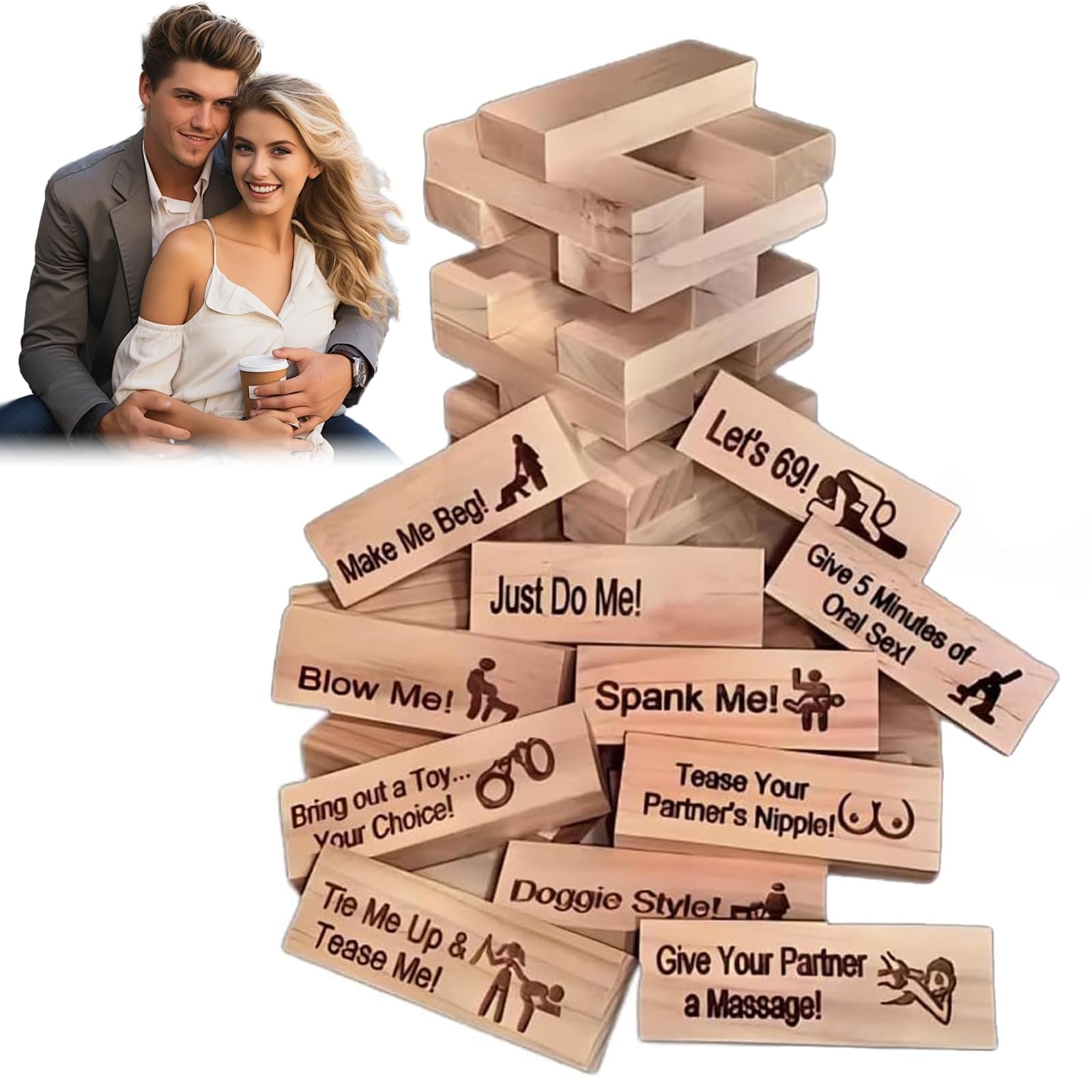 Lust Tower-48Pcs Super Naughty Block Tower Game,Valentine Tumbling Tower Stacking Blocks Game