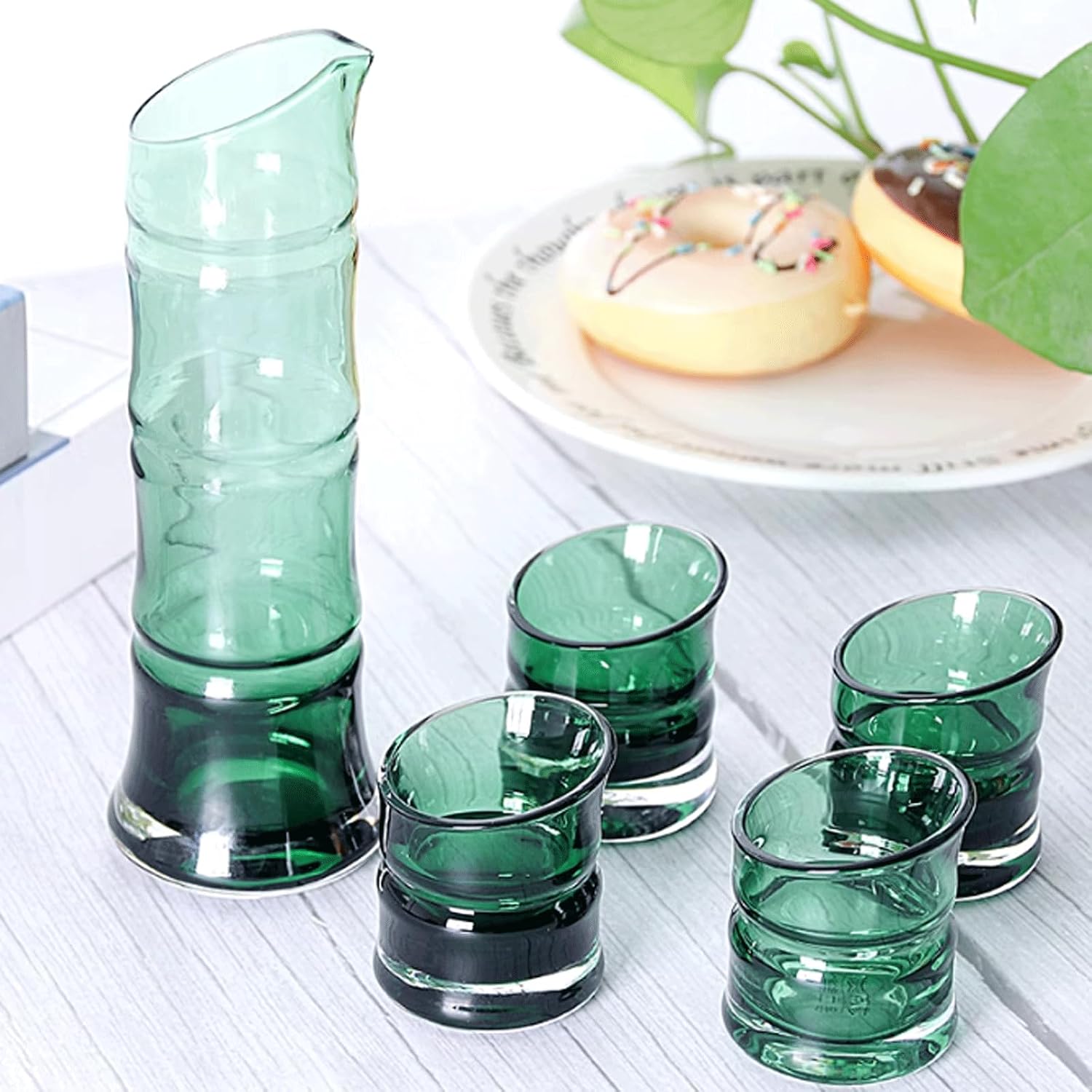 Bamboo Design Sake Set Glass Sake Set Cold/Warm/Hot Sake Carafe Special Gifts Set 1 Sake Bottle 4 Sake Cups