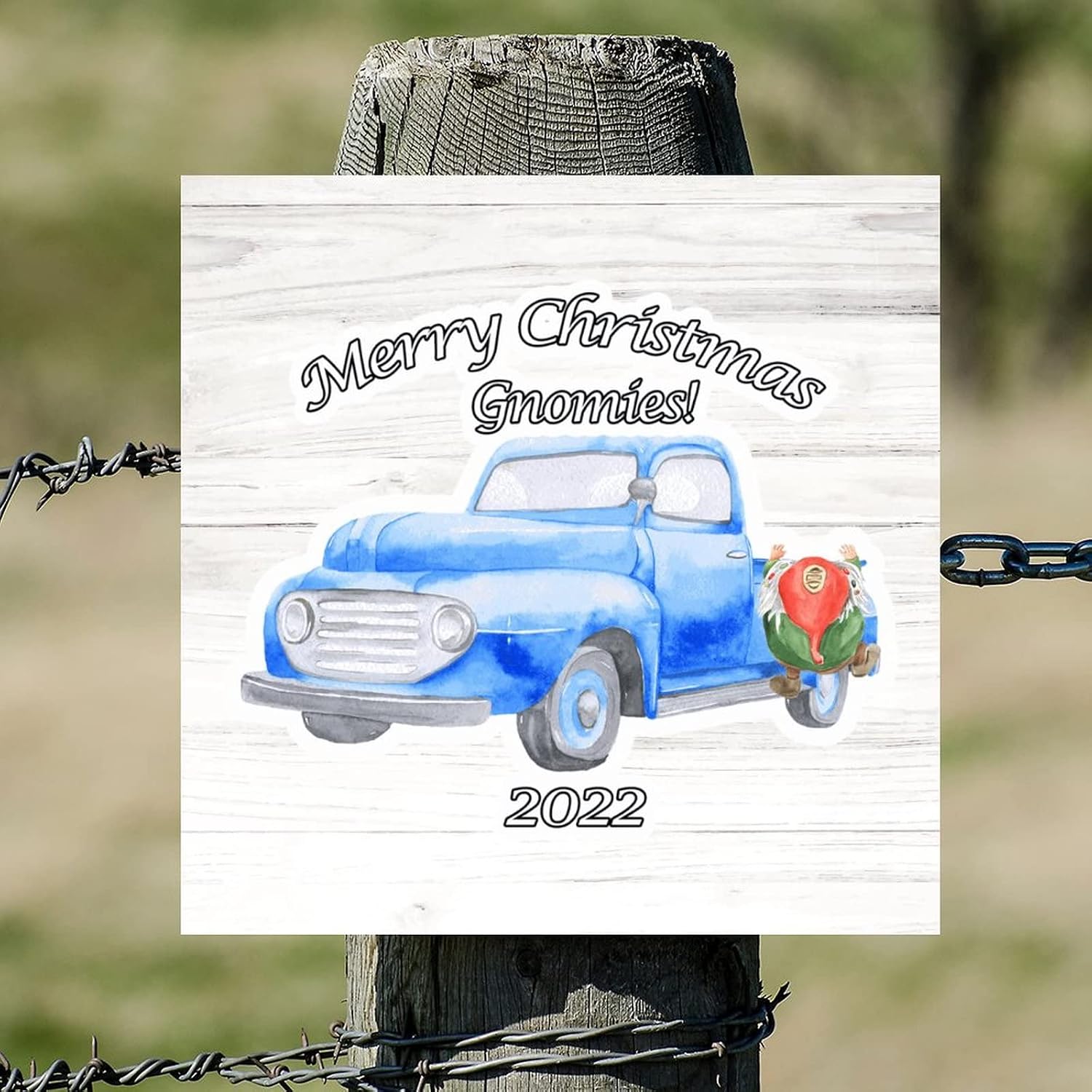 Merry Christmas Gnomies Wooden Sign Winter Blue Truck Gnome Tree Wooden Wall Art Signs Vintage Christmas Is Coming Home Wall Hanging Sign Decor For Living Room Bedroom Front Door Office 16x16in