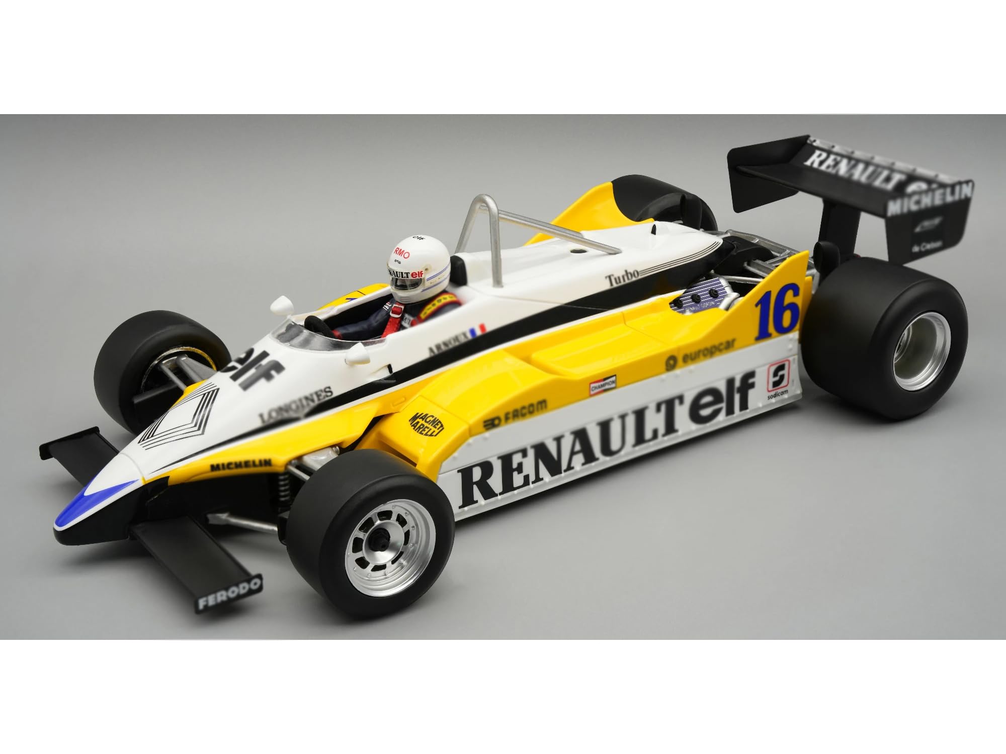 TECNOMODEL RE30B #16 Rene Arnoux Gewinner F1 Italian GP (1982) "Mythos-Serie mit Fahrerfigur und Vitrine Limited Edition auf 50 Stück Weltweit 1/18 Modellauto TMD18-399B