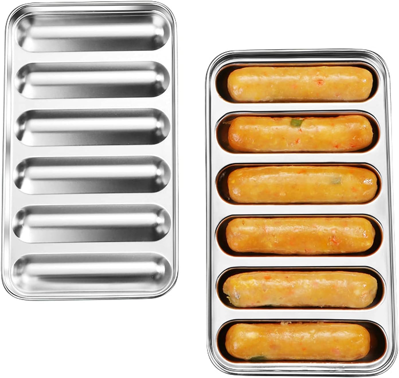 2Pack Stainless Steel Sausage Mold, 6 Cavity Hot Dog Mold