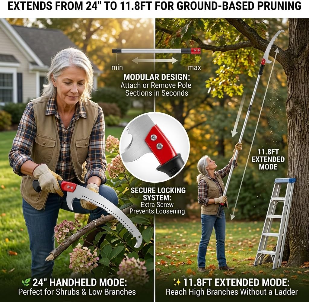 RISETEX Pole Saws for Tree Trimming 9.2 FT, Manual Pruning Saw with Manganese Steel Blade, Long Reach Branch Cutter Pole Pruner, Lightweight Tree Trimmer for Yard Garden Forestry