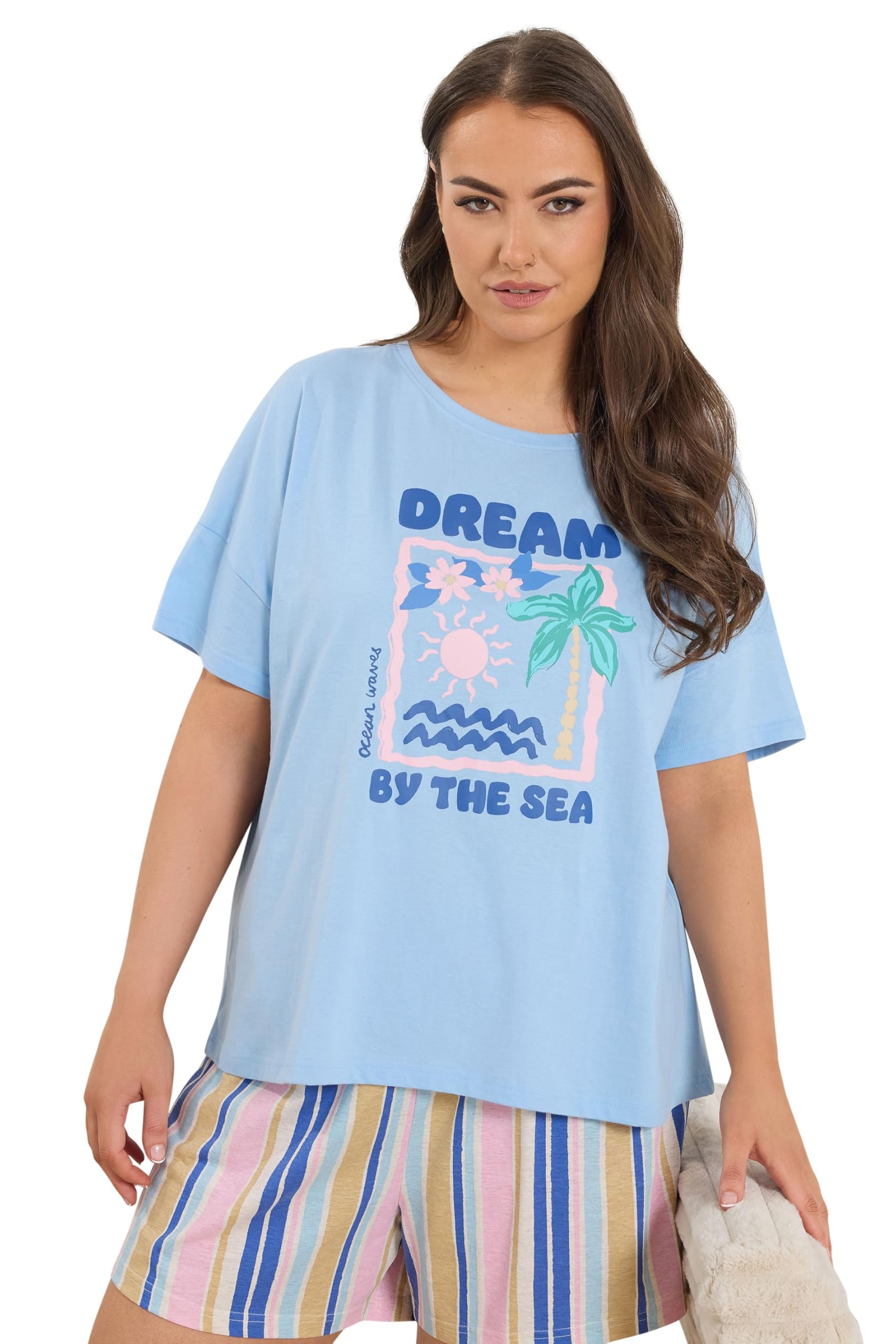 Yours Curve Blue 'Dream By The Sea' Pyjama Top - Women's - Plus Size Curve