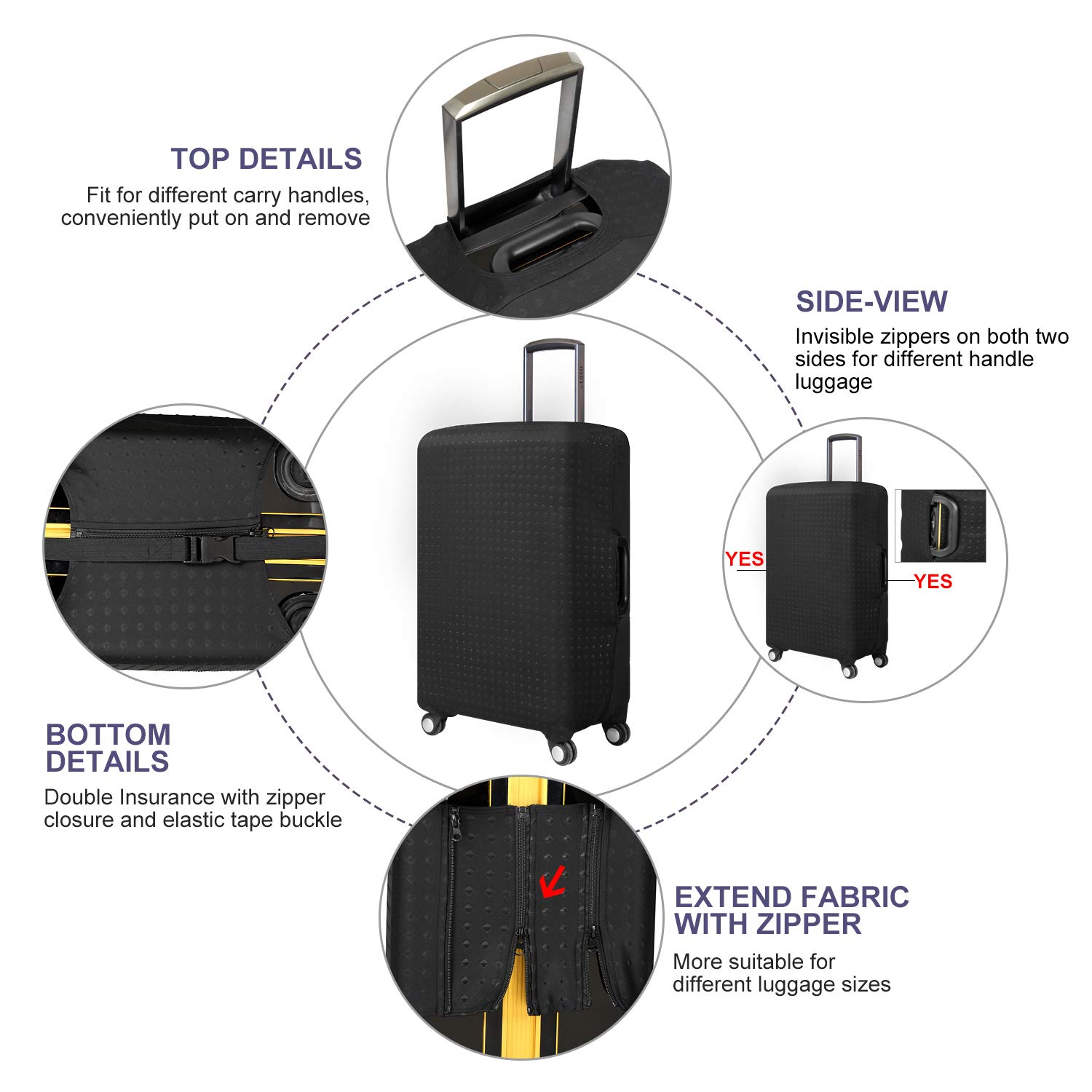 Czarna walizka ochronna na wózek pokrowiec na walizkę 45 cm - 76 cm pokrowiec na bagaż podróżny, Czarny, M(Fits to 20"-24" Trolley Case), Organizator do pakowania