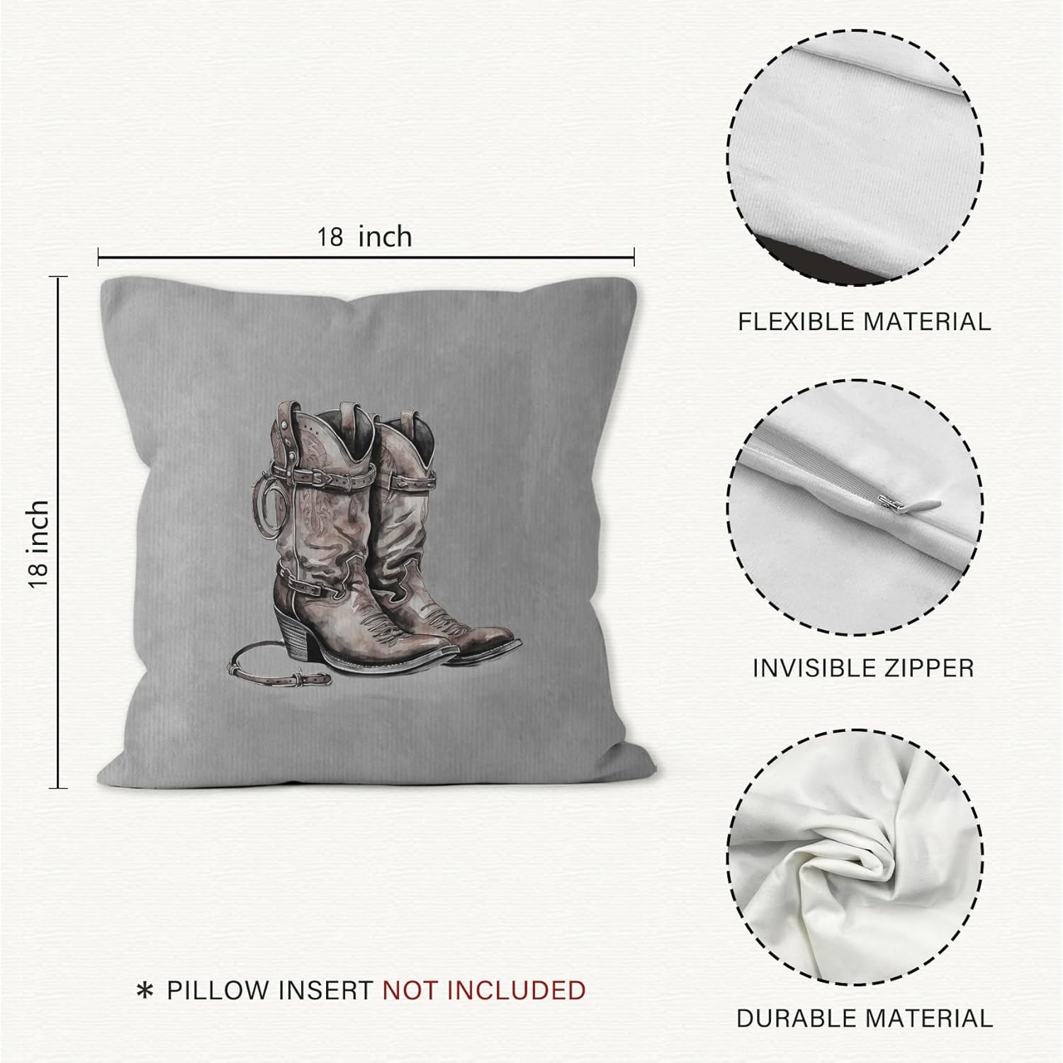 Western Cowboy Hat Boots Throw Pillow Covers Set of 2, Classroom Pillow Covers, Rustic Grey Pillow Covers for Farmhouse Decor, Pillowcase for Western Home Decor Rustic, Western Gifts, 18x18 - Image 7