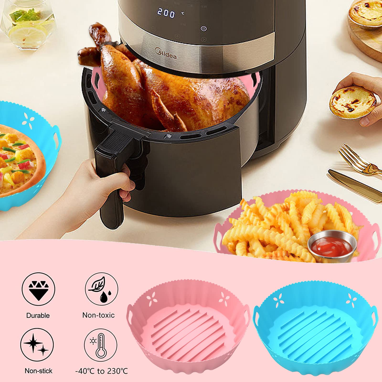 2 Pentole In Silicone Per Friggitrice Ad Aria 8QT - Antiaderenti, Resistenti Al Calore (-40°C A 220°C), Lavabili In Lavastoviglie