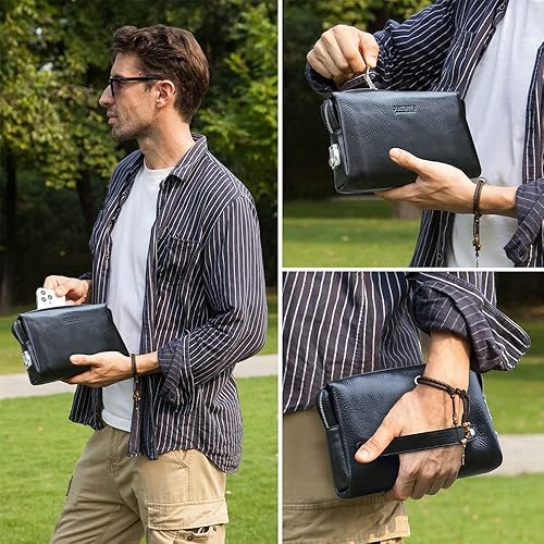 Miniatura 2 de Contacts Cartera de embrague de cuero genuino con bloqueo de código para hombres de viaje antirrobo bolsa de mano organizador de bolso de mano,