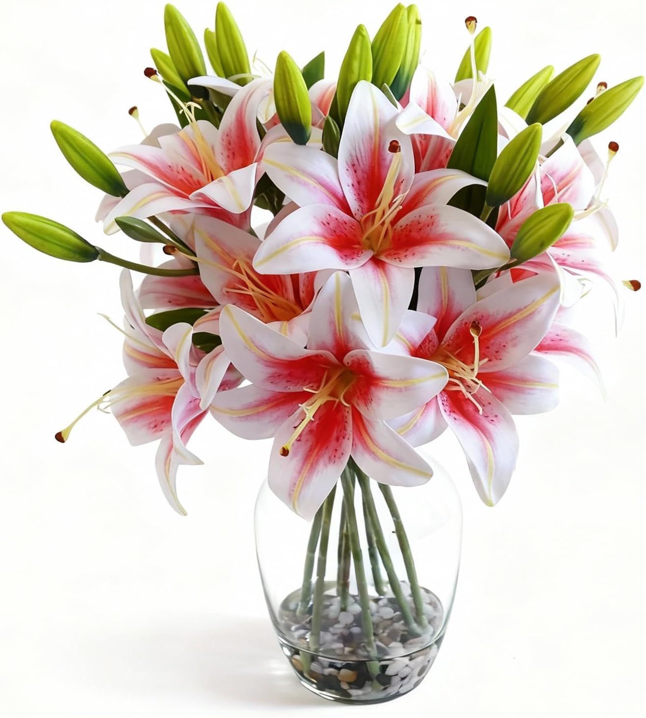 Garvee Artificial Lily Flower, Lifelike Pink Fake Lilies in Vase with Faux Water, Artificial Floral Arrangements for Home Office Anniversary, Birthday & Special Occasions Decor