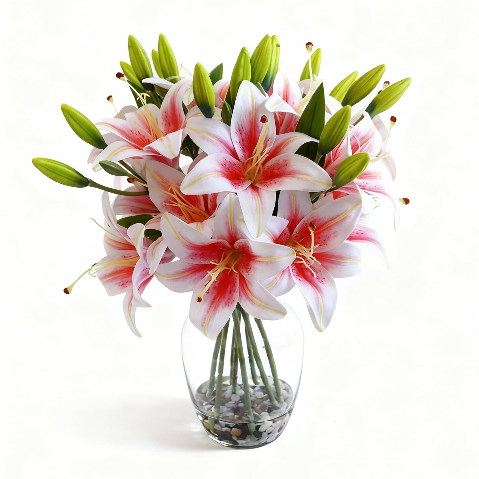 Garvee Artificial Lily Flower, Lifelike Pink Fake Lilies in Vase with Faux Water, Artificial Floral Arrangements for Home Office Anniversary, Birthday & Special Occasions Decor