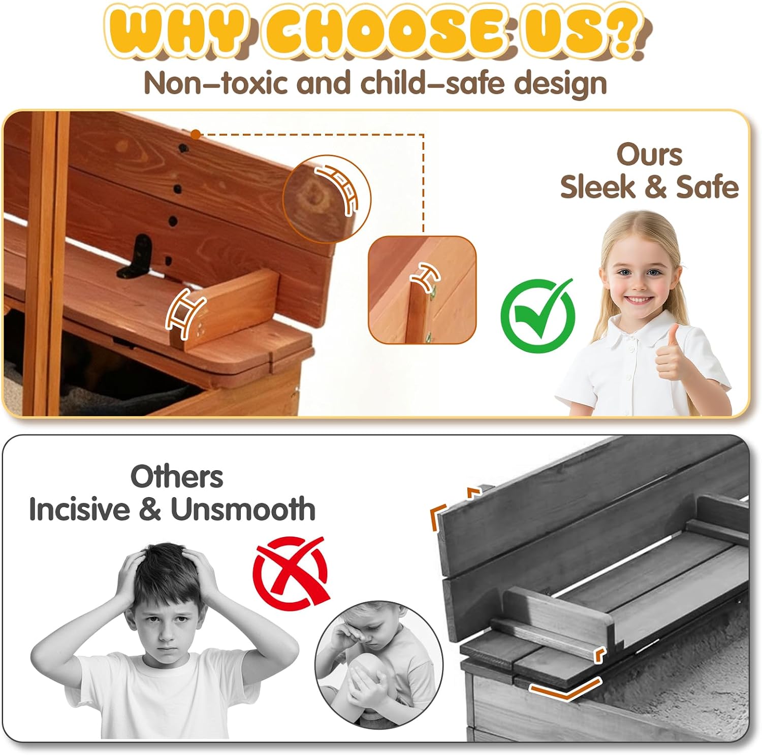 Wooden Sandbox with Lid, Sand Box with Capony for Outdoor with Cover Foldable Bench Seats UV-Resistant & Adjustable Roof Bottom Liner