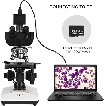 HSL 8 بوصة LCD مجمع المجهر ثلاثي العينين،40 x-2500 x المهنية المجاهر البيولوجية للبالغين مختبر،2 K كاميرا المجهر الرقمي LED WF10x و WF25x العدسات ABBE مكثف