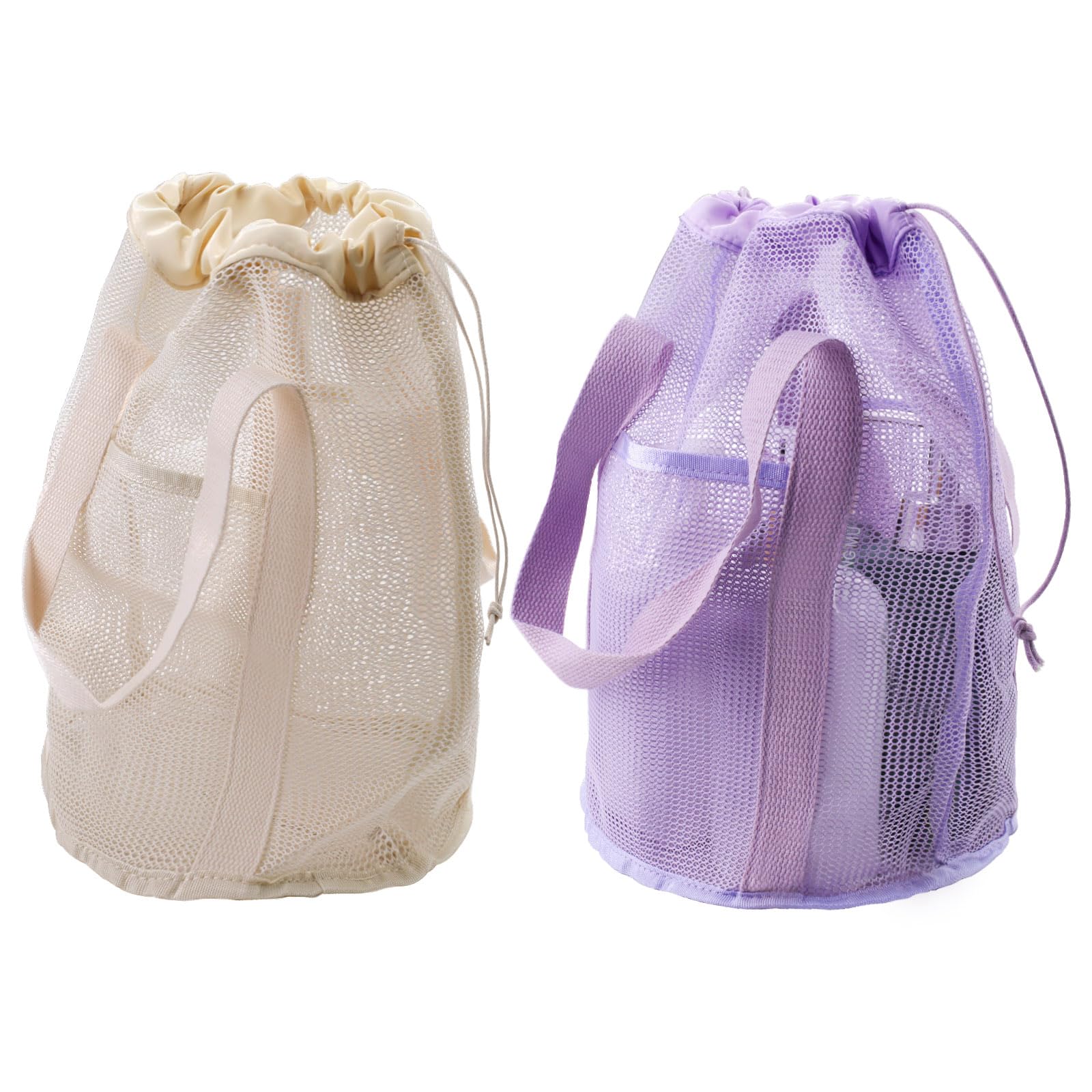 Yitexin Men's Purple&White 2 Packs Shower Caddy Portable Hanging, Sandproof Mesh Beach Bag, Drawstring Shower Bag With 2 Pockets For Camping Traveling Dorm Wo Gym College Bathroom Toiletry (Purple&White)