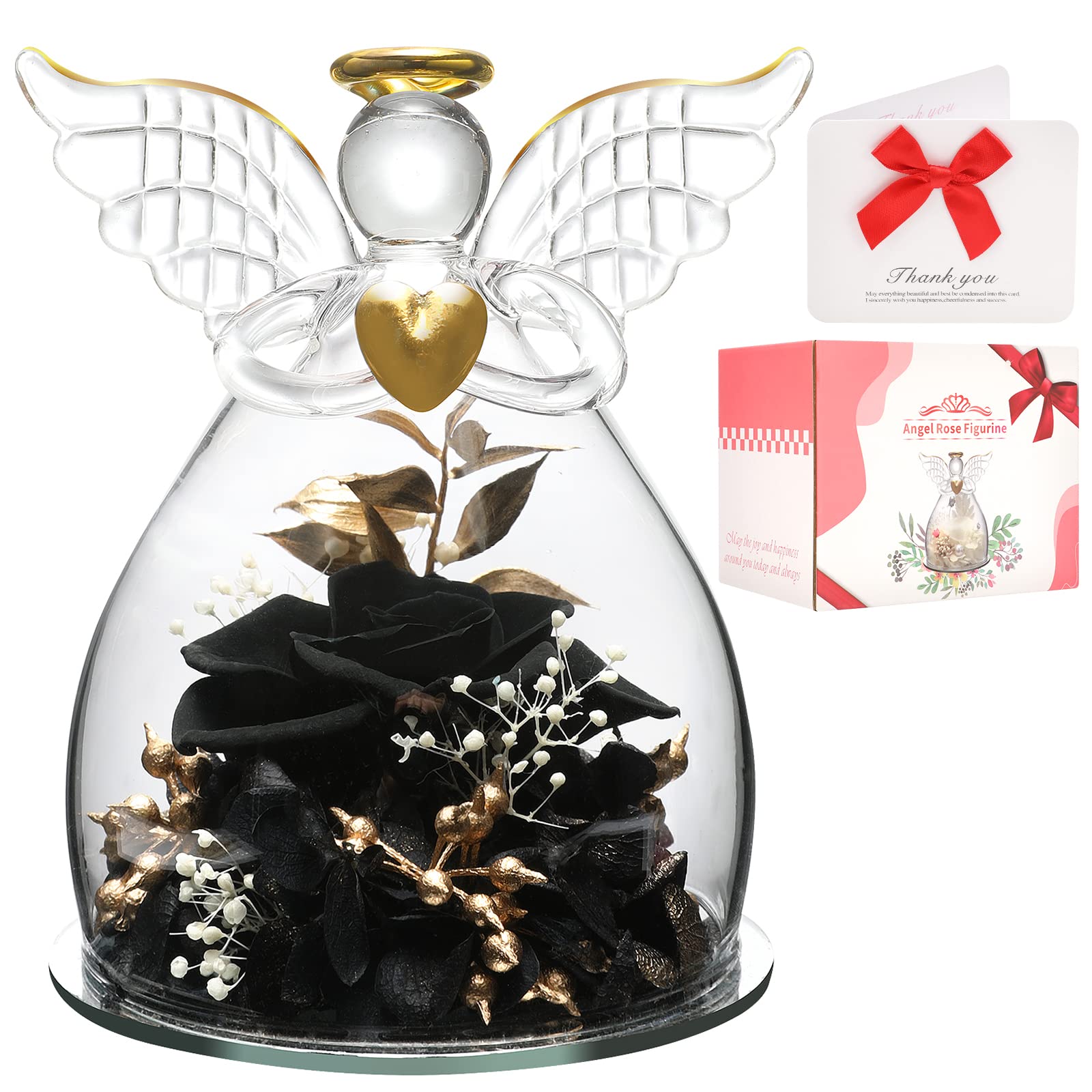 Photo 1 of 2 SOJOCK Preserved Real Roses Glass Angel Gifts with Gift Box and Greeting Card for Birthday Thanksgiving Christmas Valentine's Day Gift, Women's Day, Mother's Day Birthday Gift Black Small