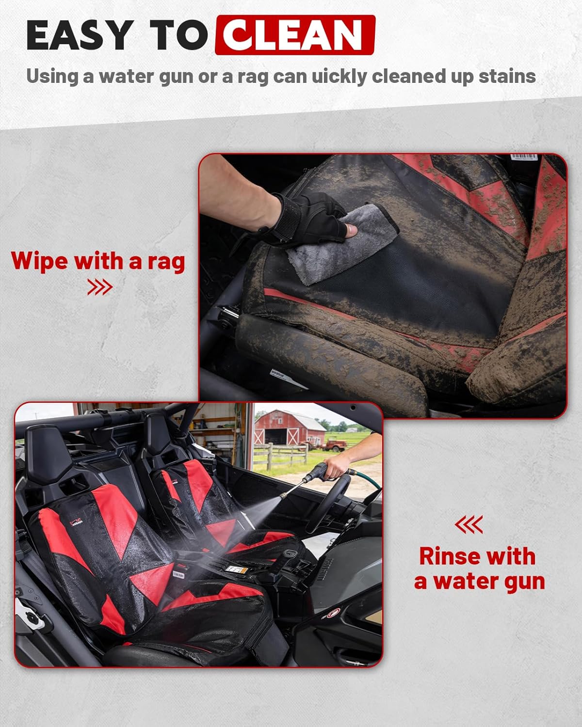 StarknightMT X3 Seat Cover Compatible with Can-Am Maverick X3 & MAX 2017-2026,Waterproof Seat Cover with Pocket for Front Rear Seats Black and Red