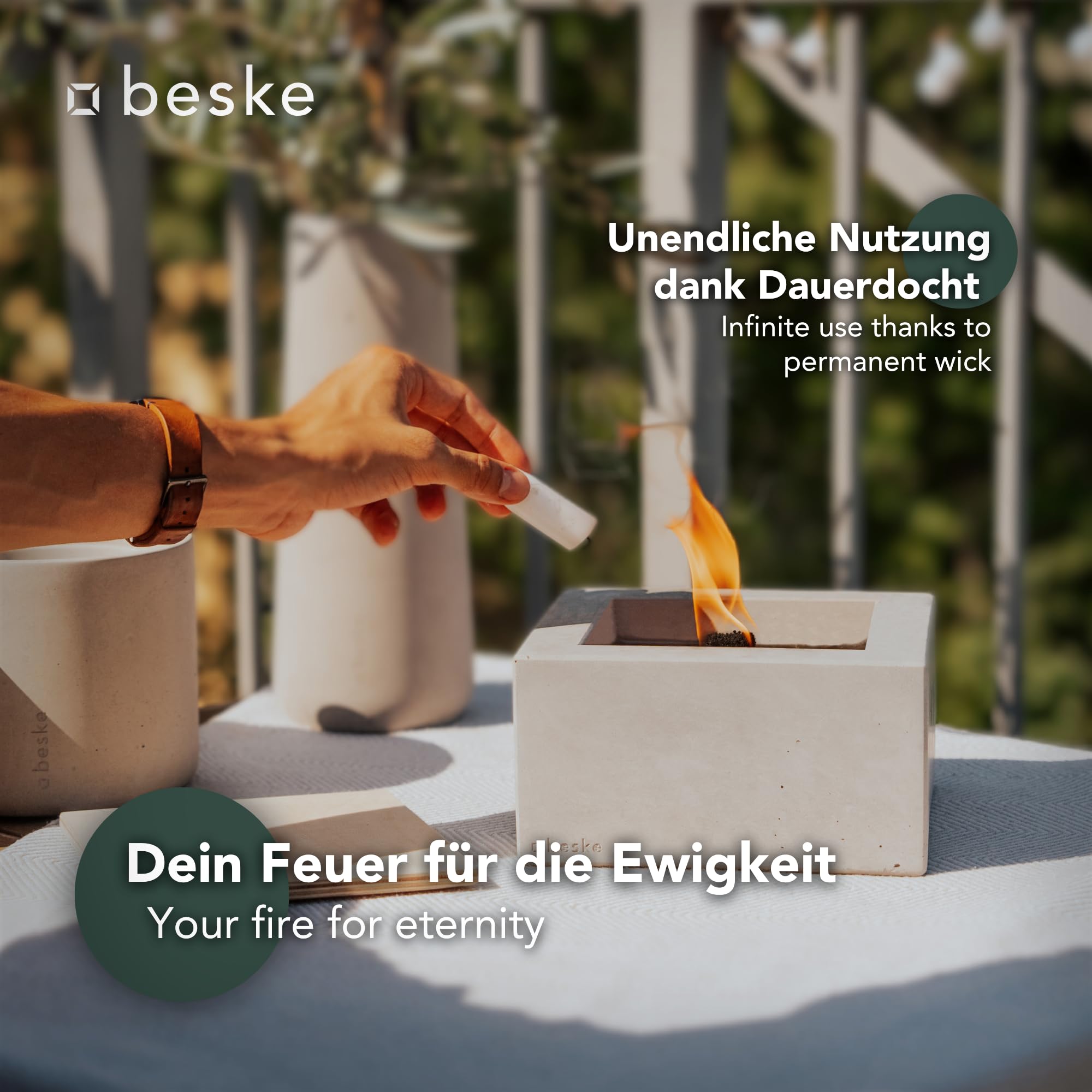Das Original der Beske-Manufaktur | Modell 'Kula' | 20 x 20 x 11 cm mit Dauerdocht | Wiederbefüllbare Fackel | Unendliche Brenndauer | Recycling von Kerzenwachs