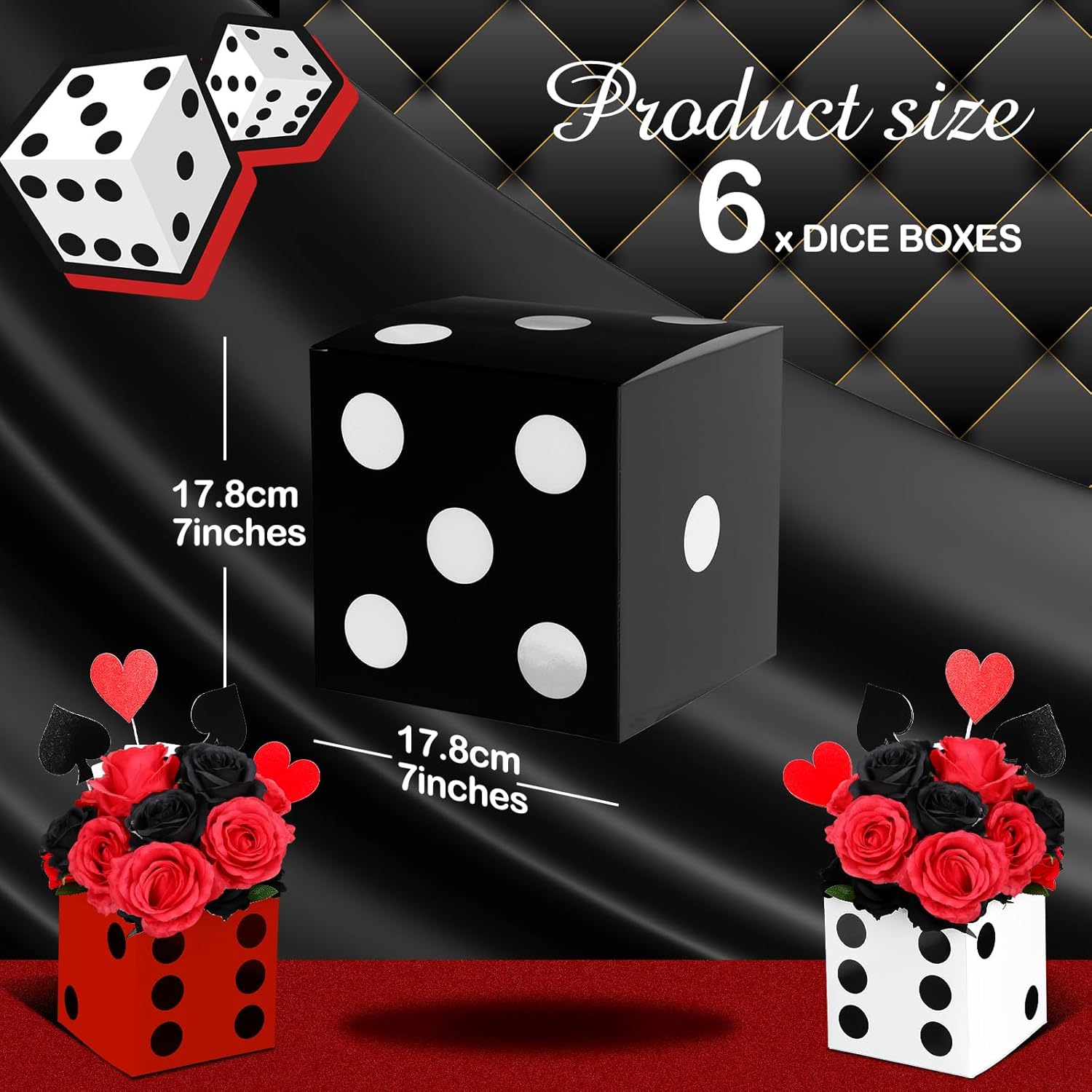 Sinmoe 6 Pcs Multicolor Dice Favor Boxes Bulk 7 x 7 x 7 Inch Casino Cardboard Box 3D Dice Table Centerpieces for Casino Theme Birthday Party Decoration Las Vegas Game Night Party Supply