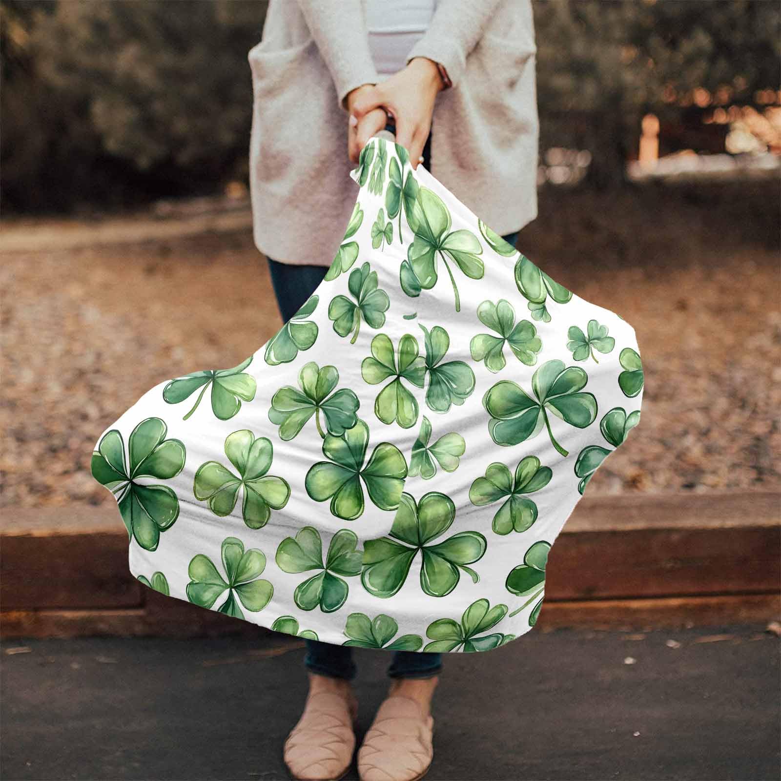 Nursing Cover for Breastfeeding Scarf, Leaf St Patrick's Day Shamrock Baby Car Covers Super Soft Multi Use for Canopy Shopping Cart Cover Blanket Stroller Cover