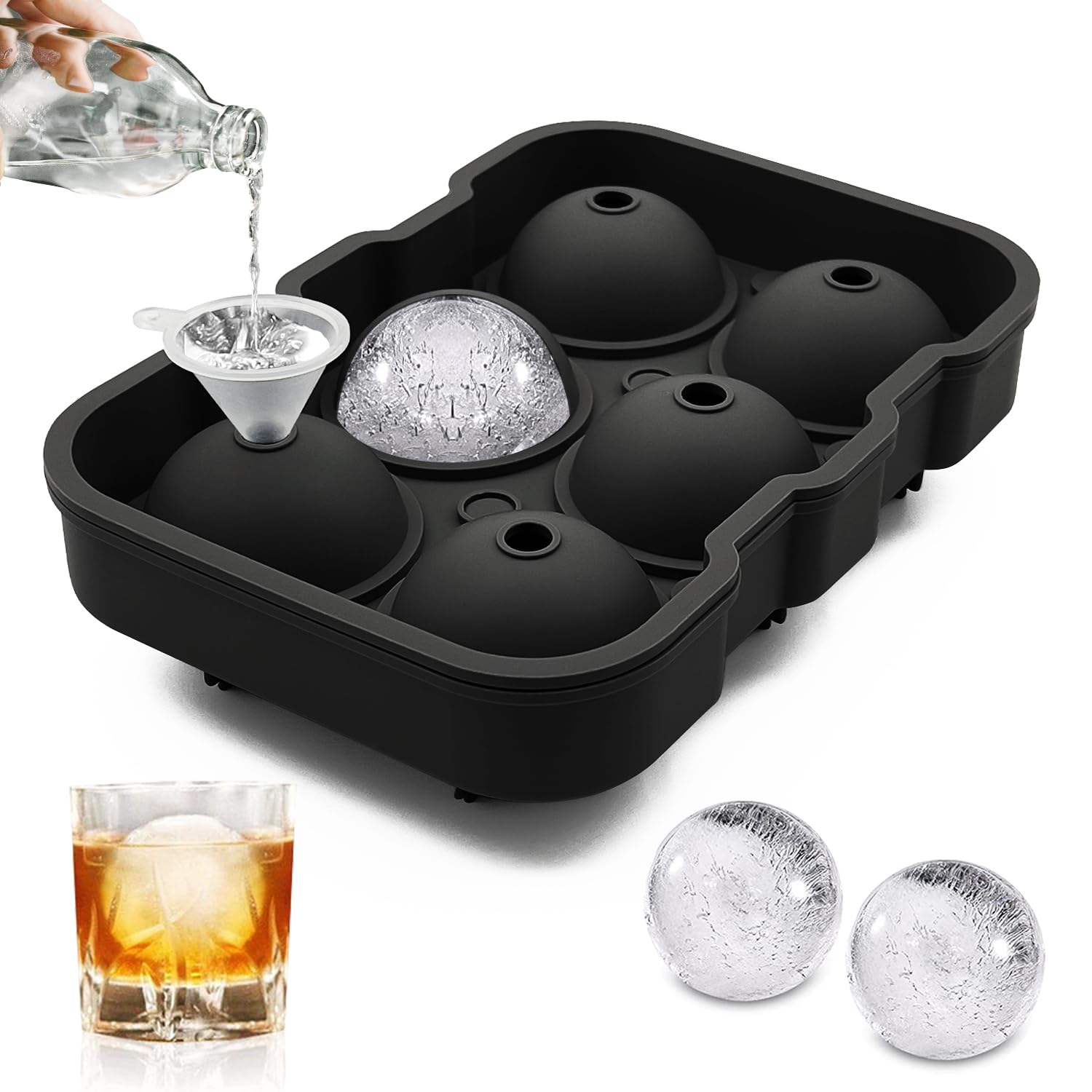 Ice Cube Trays Ice Ball Maker for making 6 Ice Cubes for Whiskey (Black)