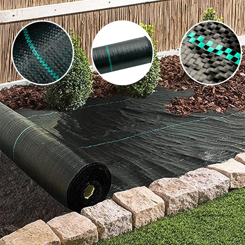 PWS 100 m² Reißfeste Unkrautfolie inkl. 20x Erdanker 100 g/m² | Wasserdurchlässig | Pflanzenvlies gegen Unkraut, Gartenvlies, Unkrautgewebe, Gartenfolie zur Unkrautbekämpfung | UV-stabil (50m x 2m)