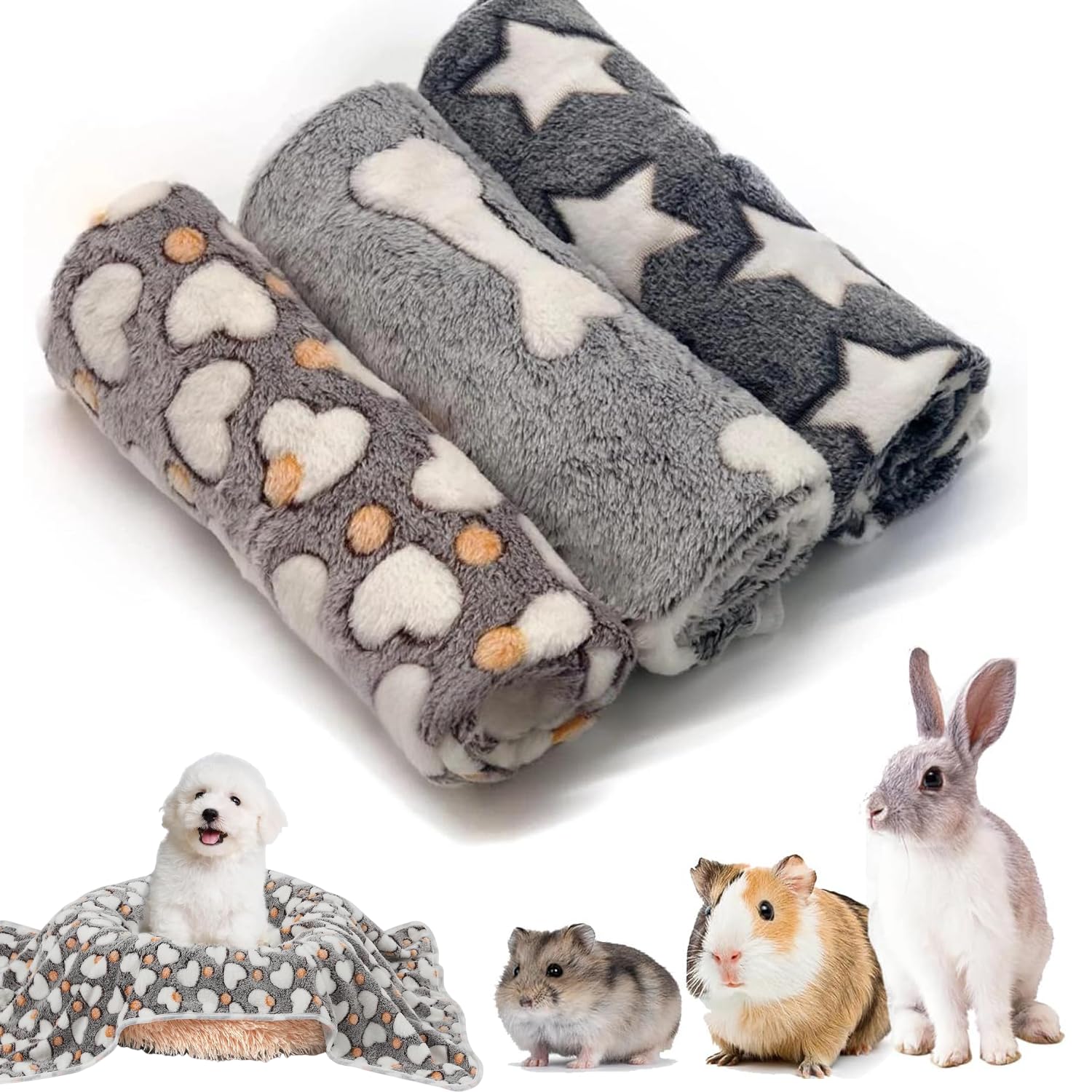 Northogo 3 pieces guinea blankets, fleece blankets for small animals including hamsters, rabbits, chinchillas, hedgehogs
