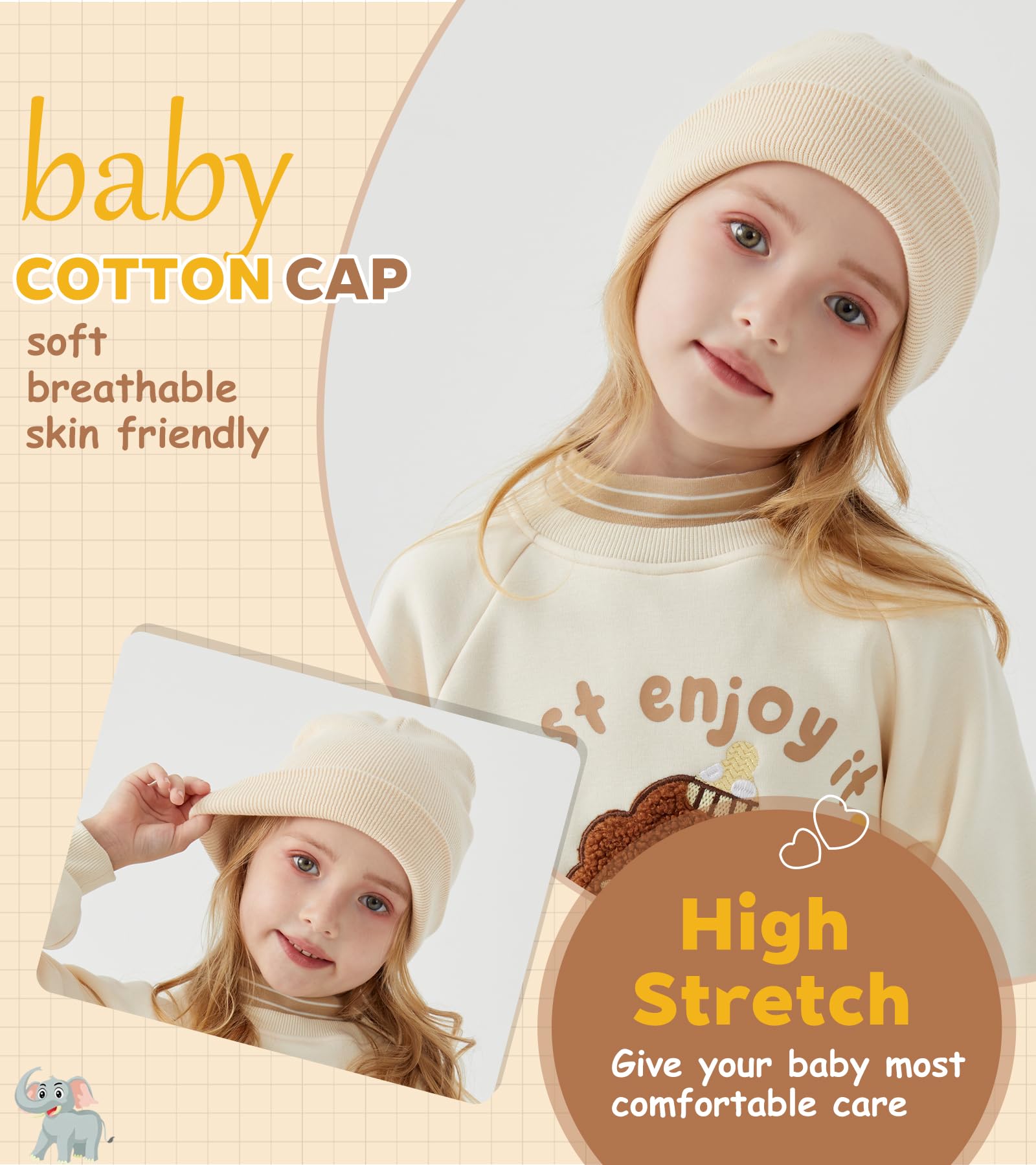 100% Cotton Baby Beanie Toddler Boys Girls Kids Winter Hat Knit Winter Warm Cap Newborn Infant Cuffed Caps