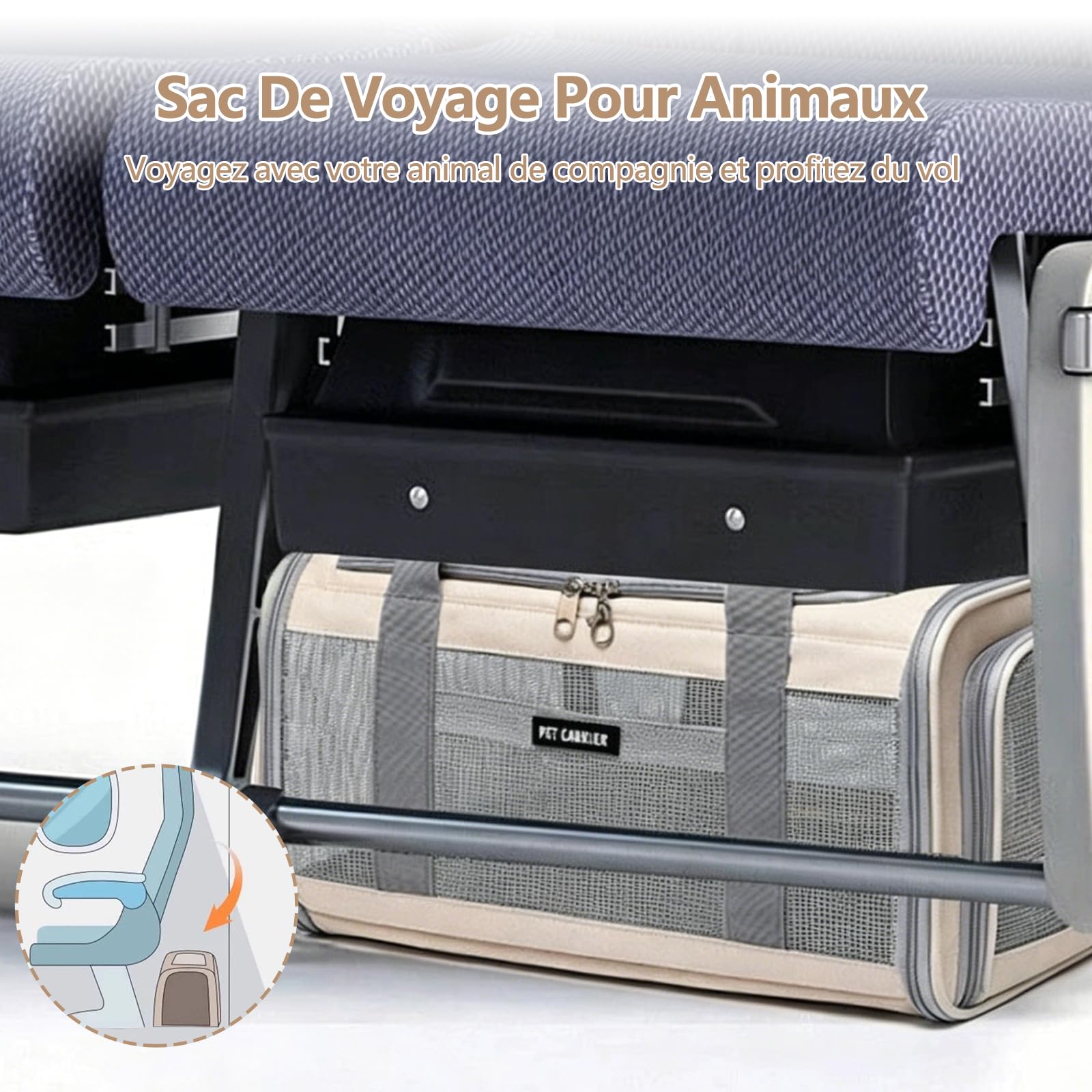 Galatée Sac De Transport pour Animaux De Compagnie - Respirant, Léger, Pliable, Peut Être Porté à La Main Ou à l'Épaule, Plusieurs Ouvertures, Verrouillage pour Empêcher La Fuite (Blanc Cassé)