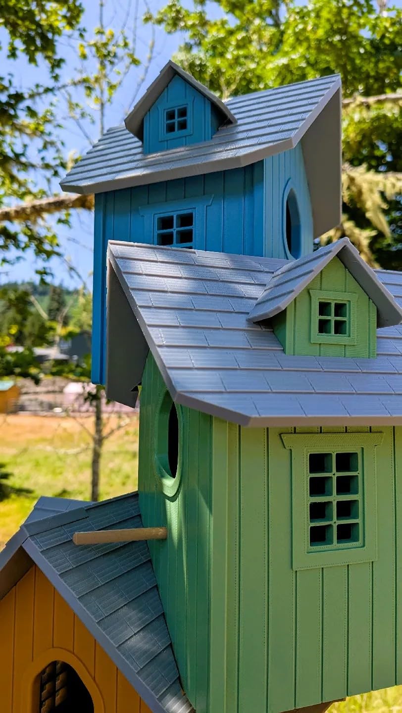Trzypiętrowy domek dla ptaków na zewnątrz, duży wielopoziomowy domek dla ptaków z trzema poziomami gniazdowania, ogród architektoniczny, wyjątkowy prezent dla miłośników ptaków, w pełni zmontowany
