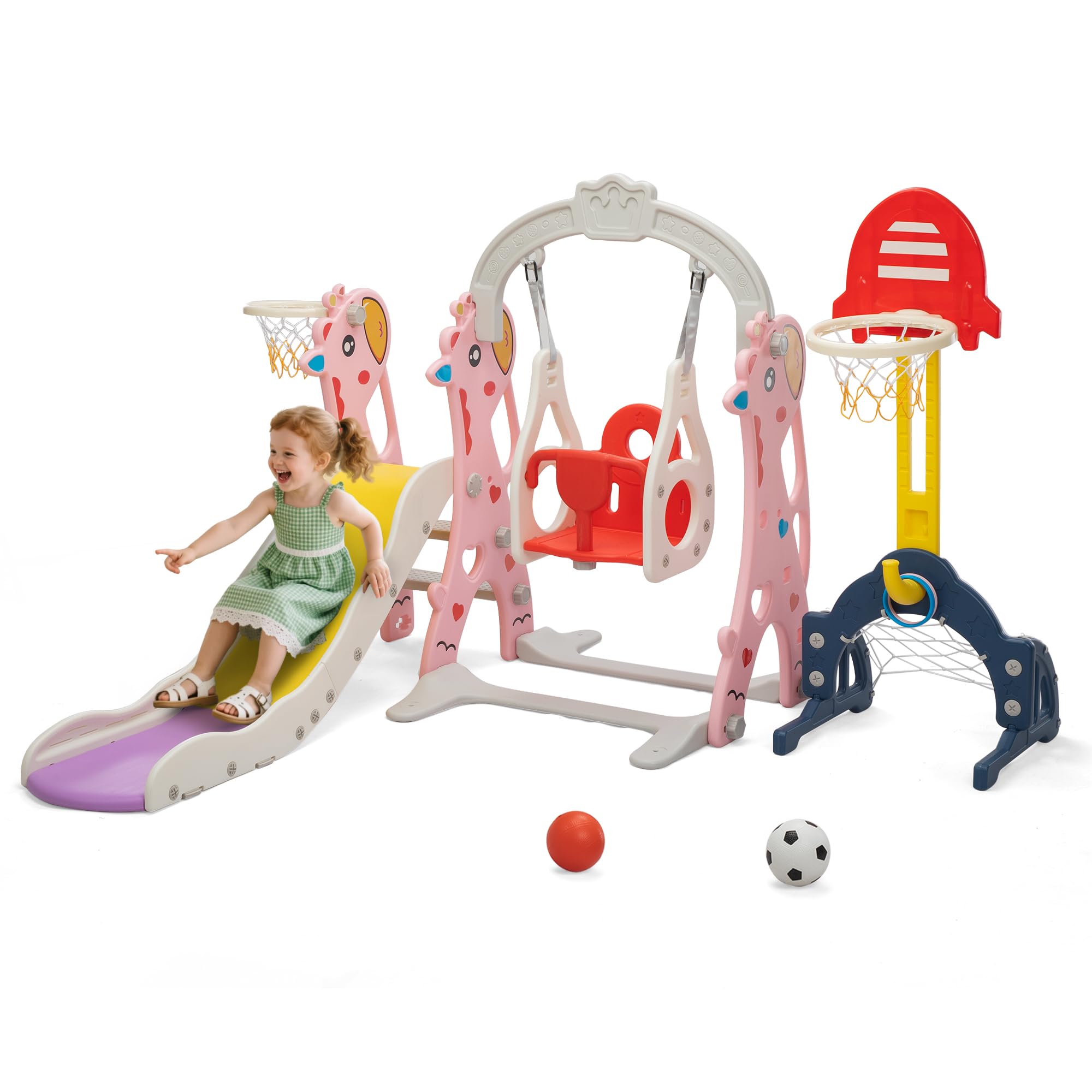 Neekoy 6-in-1 Toddler Slide and Swing Set for Kids, Toddler Swing with Basket...