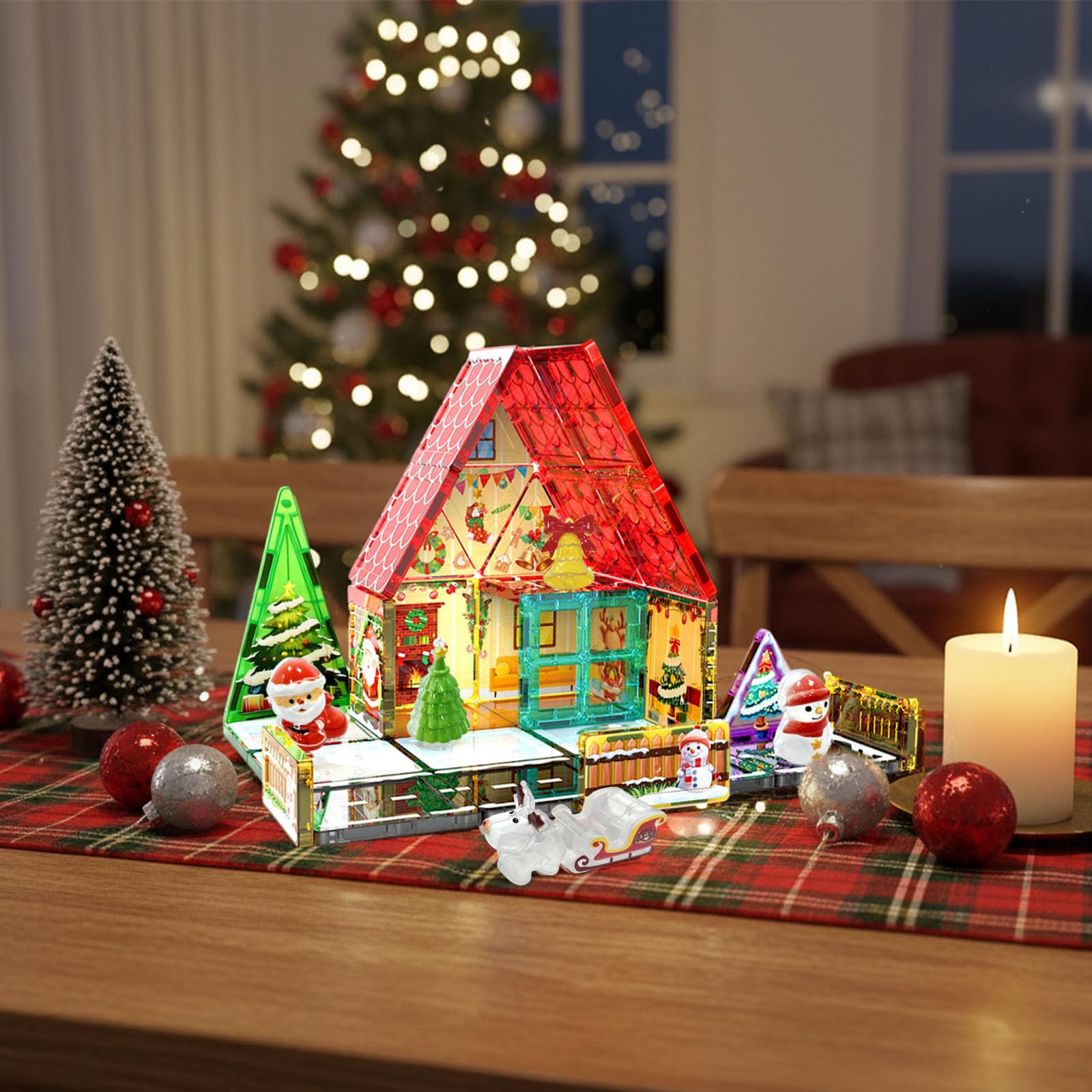 Costruzioni Magnetich Natale, 38 Pezzi Natale Magnetic Tiles, Blocchi Magnetici Natalizie, Decorazioni Natalizie, Decorazione per la Casa Ufficio