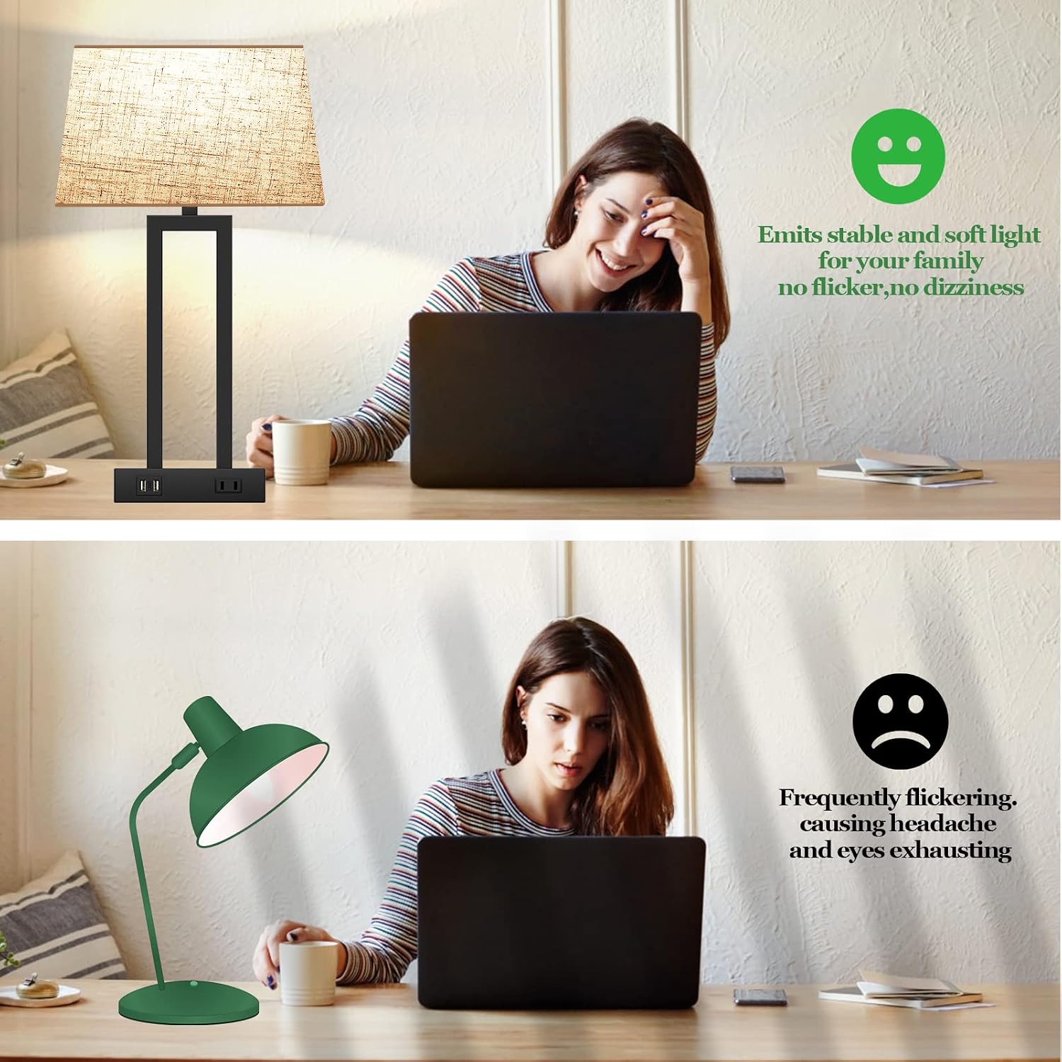 2-Pack Touch Control Bedside Lamp with USB Ports and AC Outlet 3-Way Dimmable Small Table Lamps for Living Room Cream Nightstand Lamp Desk Bed Lamps for Bedroom Reading Office Dorm (Bulbs Included)
