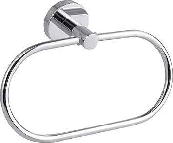 tesa Anilla de Toalla de Manos Smooz - Toallero Ovalado para Montar sin Taladrar Hecho de Metal Cromado Inoxidable - Resistente al Agua - Incluye ...