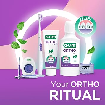 GUM ORTHO Toothpaste Especially for Braces Wearers Reduces Plaque Formation Strengthens Enamel Peppermint Flavour 6 x 75 ml