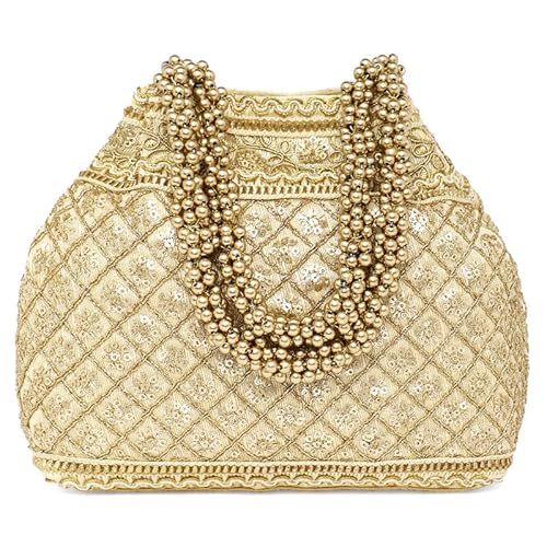 Aheli Cream Potli Bag Gift for Women Handmade Evening Wristlet Handbag Stylish Bridal Purse Fashion Bag Mothers Day Gifts for Mom