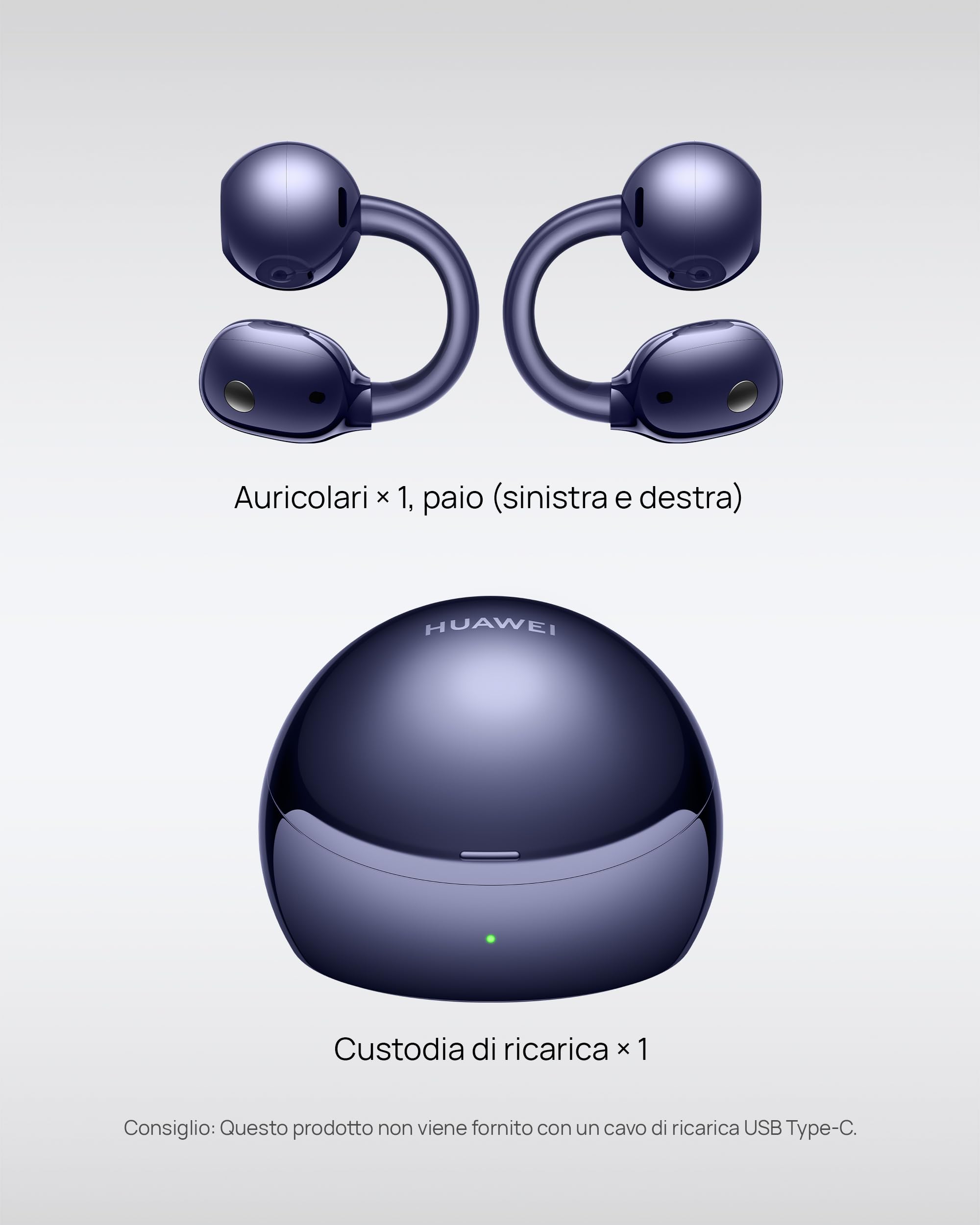 HUAWEI FreeClip 2 S Blu, Auricolari Wireless, Design Leggero | Comfort di Indossamento Tutto il Giorno, Custodia di Ricarica Luminosa, Controllo Intelligente, Ascolto adattivo open-ear