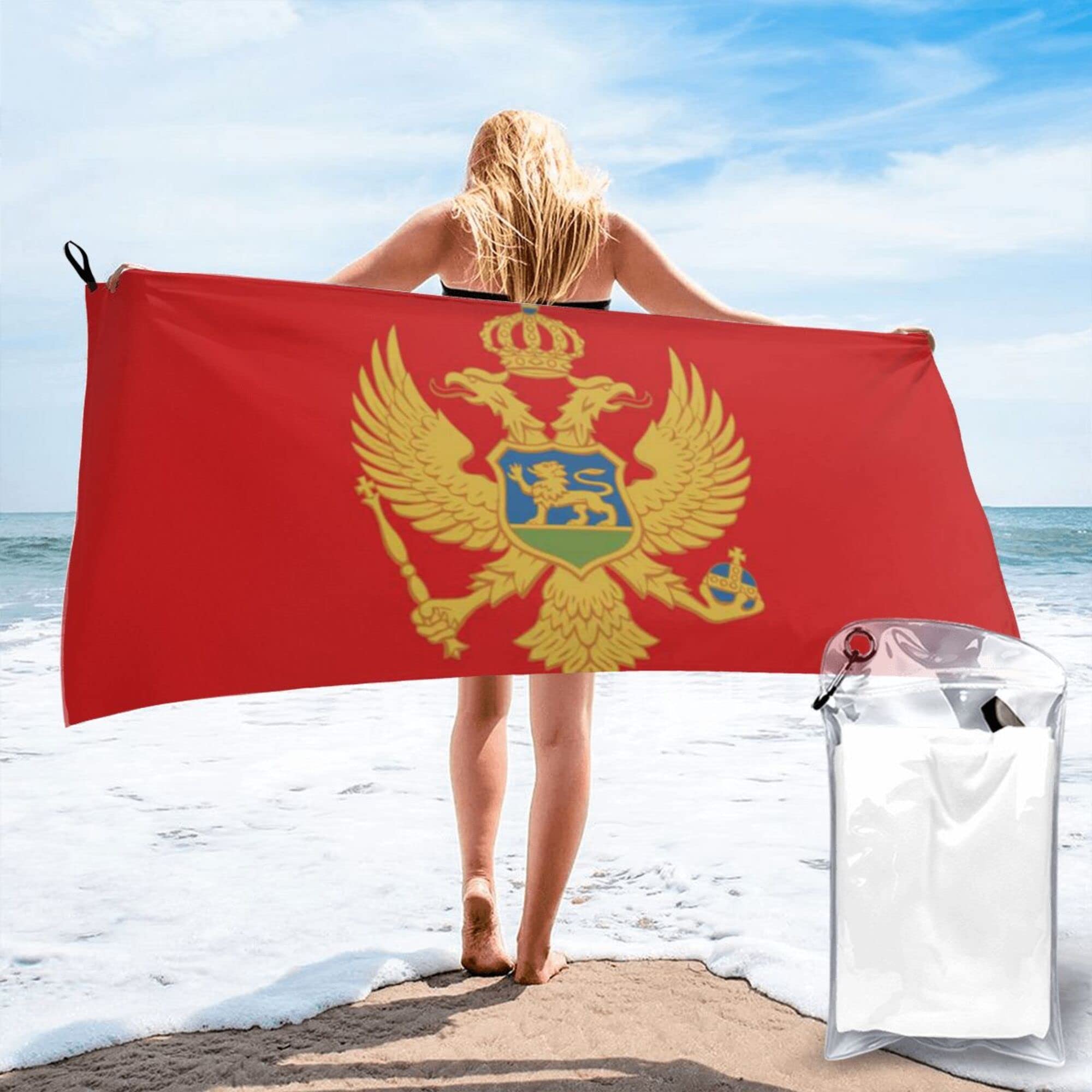 AOOEDM Montenegro-Flag Microfiber Beach Towel-Quick Dry Oversized Towels Blanket for Travel Pool Camping
