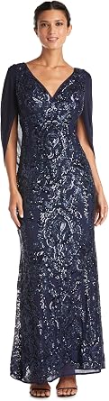 R&M Richards Womens Elegant Velvet Gown W/Side-Ruched & Brooch | Long Sleeve Wrap Dress Cocktail Party Attire