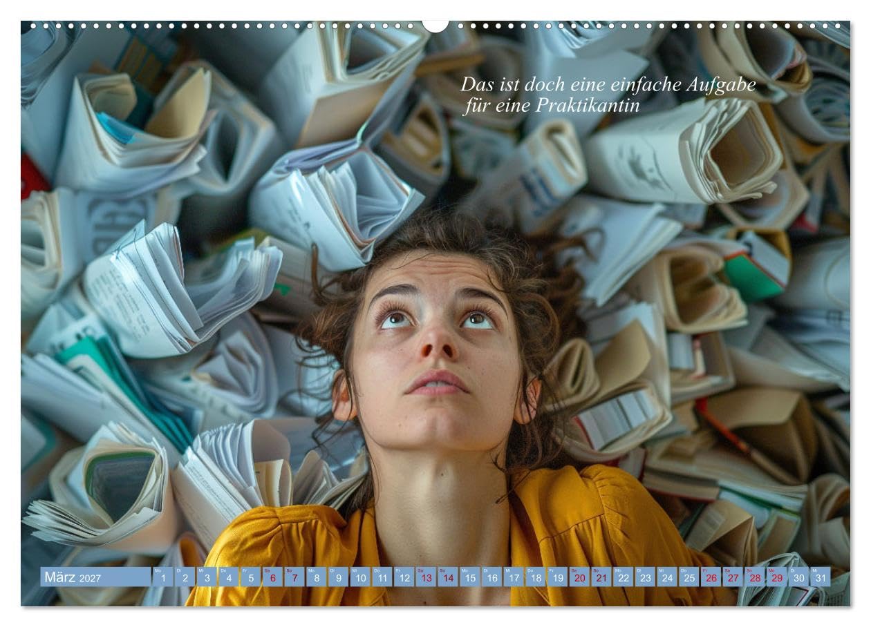 CALVENDO - Ich liebe jeden Tag im Büro (Wandkalender 2027 DIN A2 quer), Monatskalender: Arbeitswahn und Papierstau: Das Comedy-Bürokalender